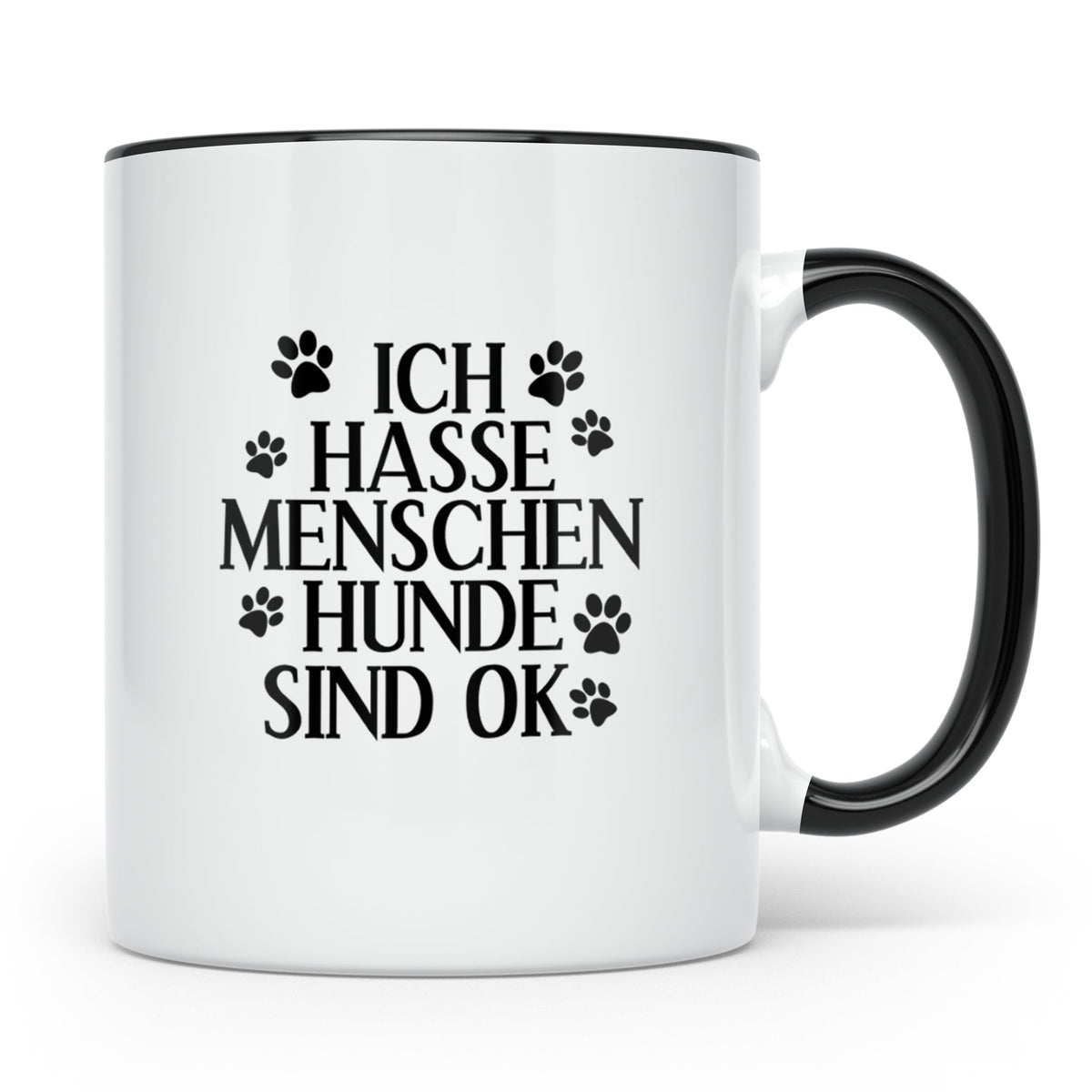 Hunde Tasse mit Spruch Ich hasse Menschen Hunde sind OK. Lus – Schwarz [farbe:schwarz]