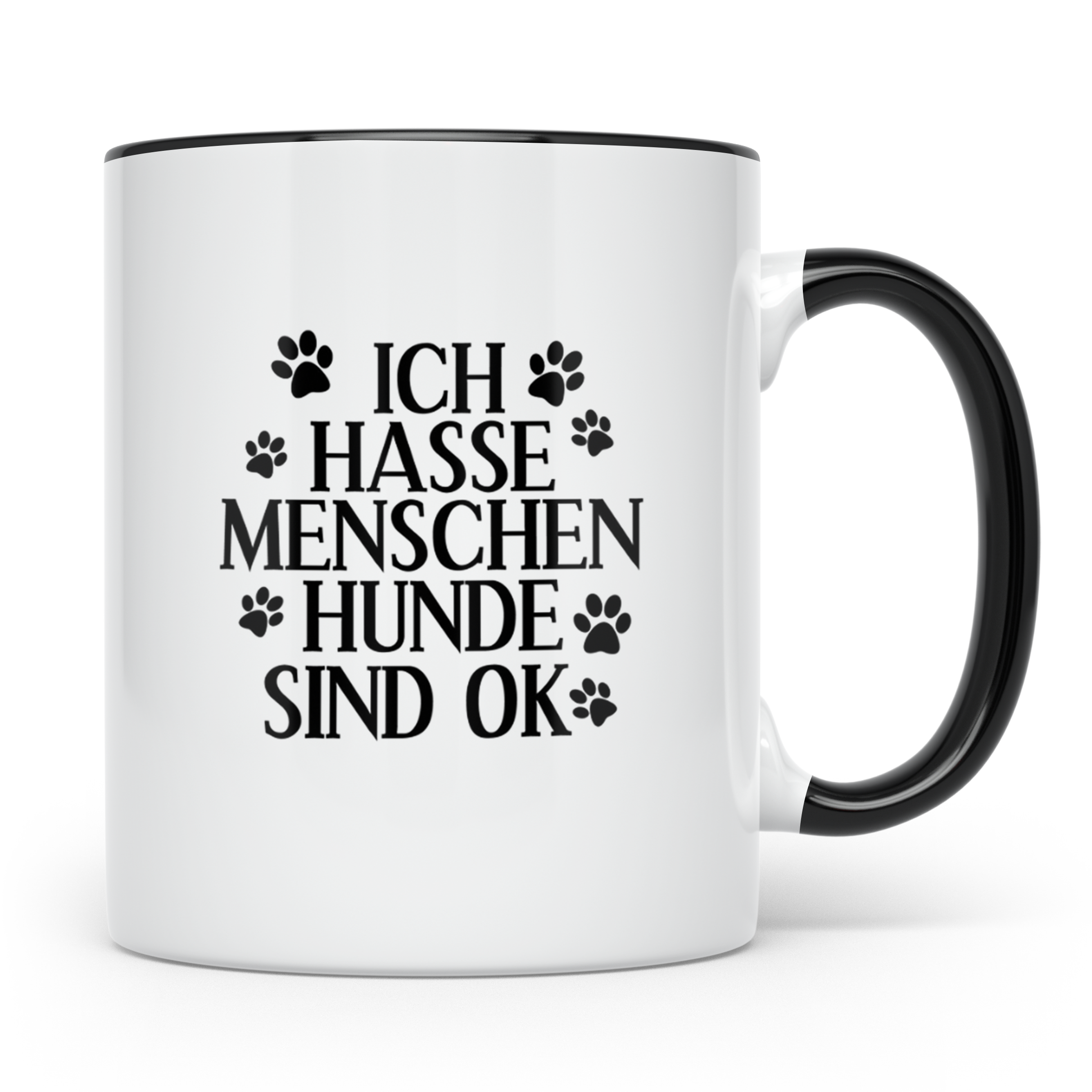 Hunde Tasse mit Spruch Ich hasse Menschen Hunde sind OK. Lus – Schwarz [farbe:schwarz]