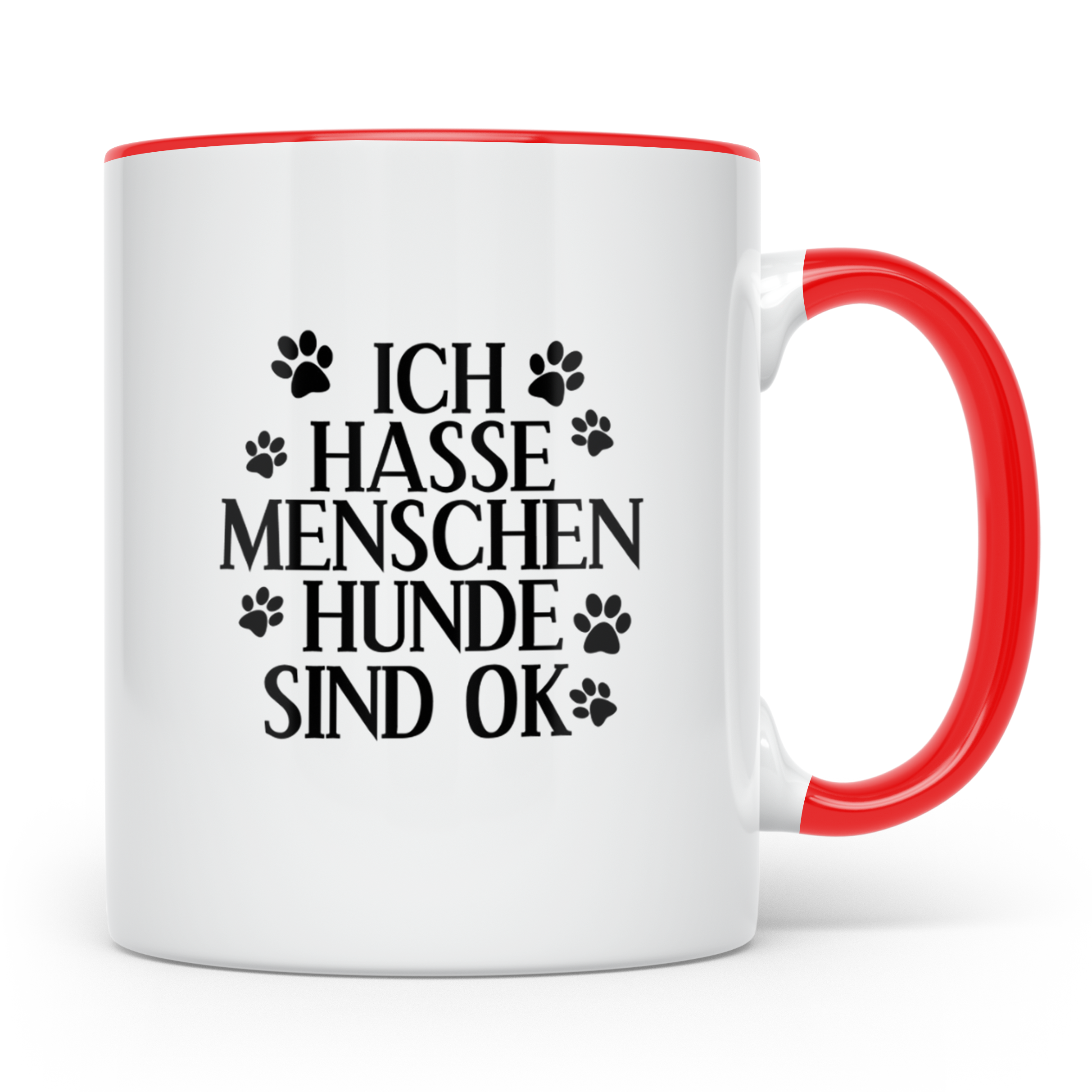 Hunde Tasse mit Spruch Ich hasse Menschen Hunde sind OK. Lus – Rot [farbe:rot]