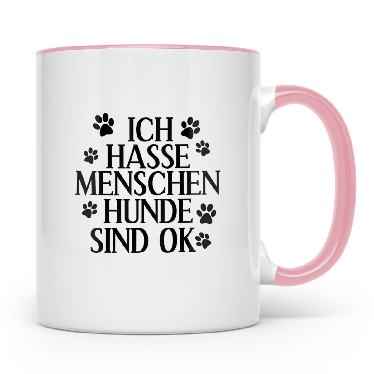 Hunde Tasse mit Spruch Ich hasse Menschen Hunde sind OK. Lus – Rosa [farbe:rosa]