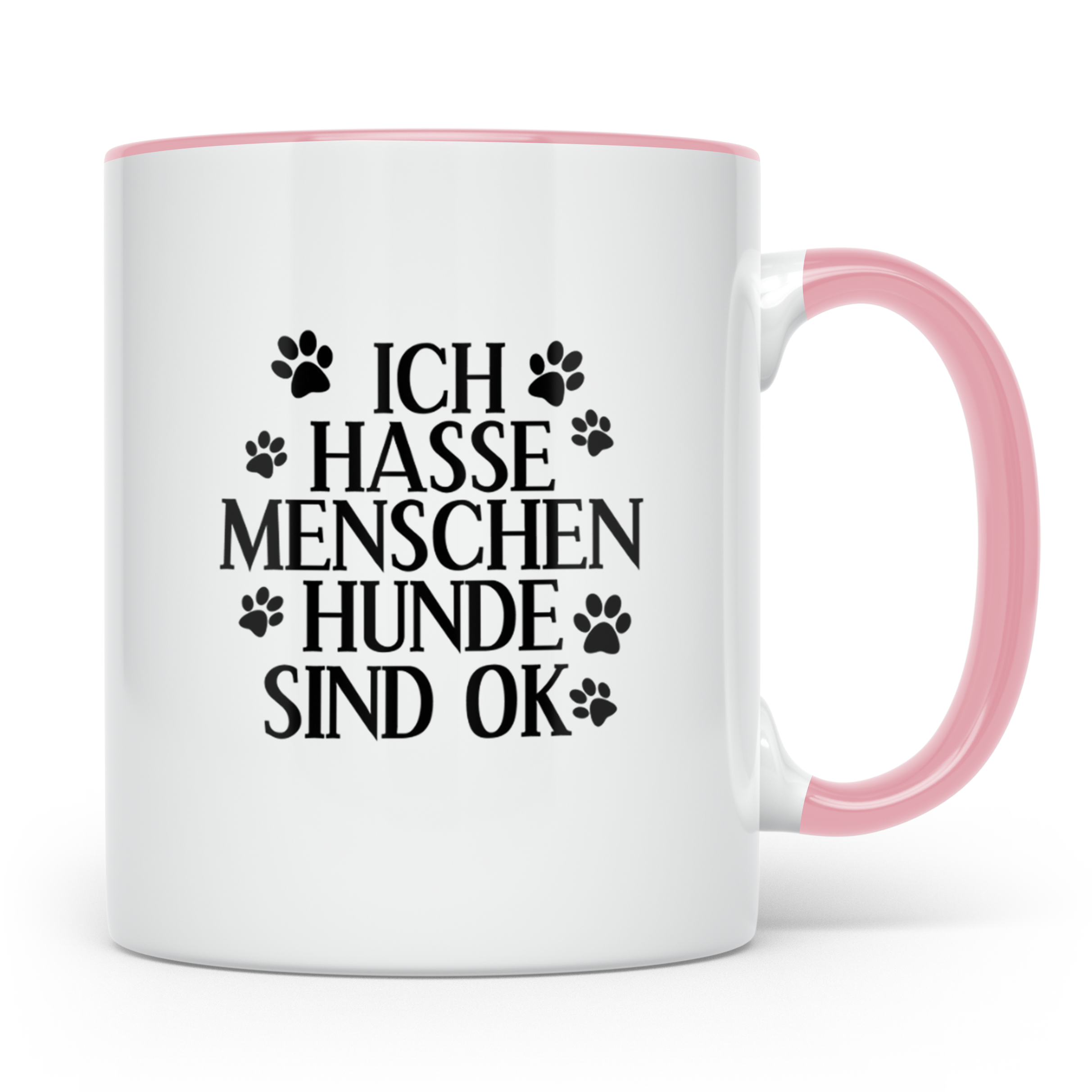 Hunde Tasse mit Spruch Ich hasse Menschen Hunde sind OK. Lus – Rosa [farbe:rosa]