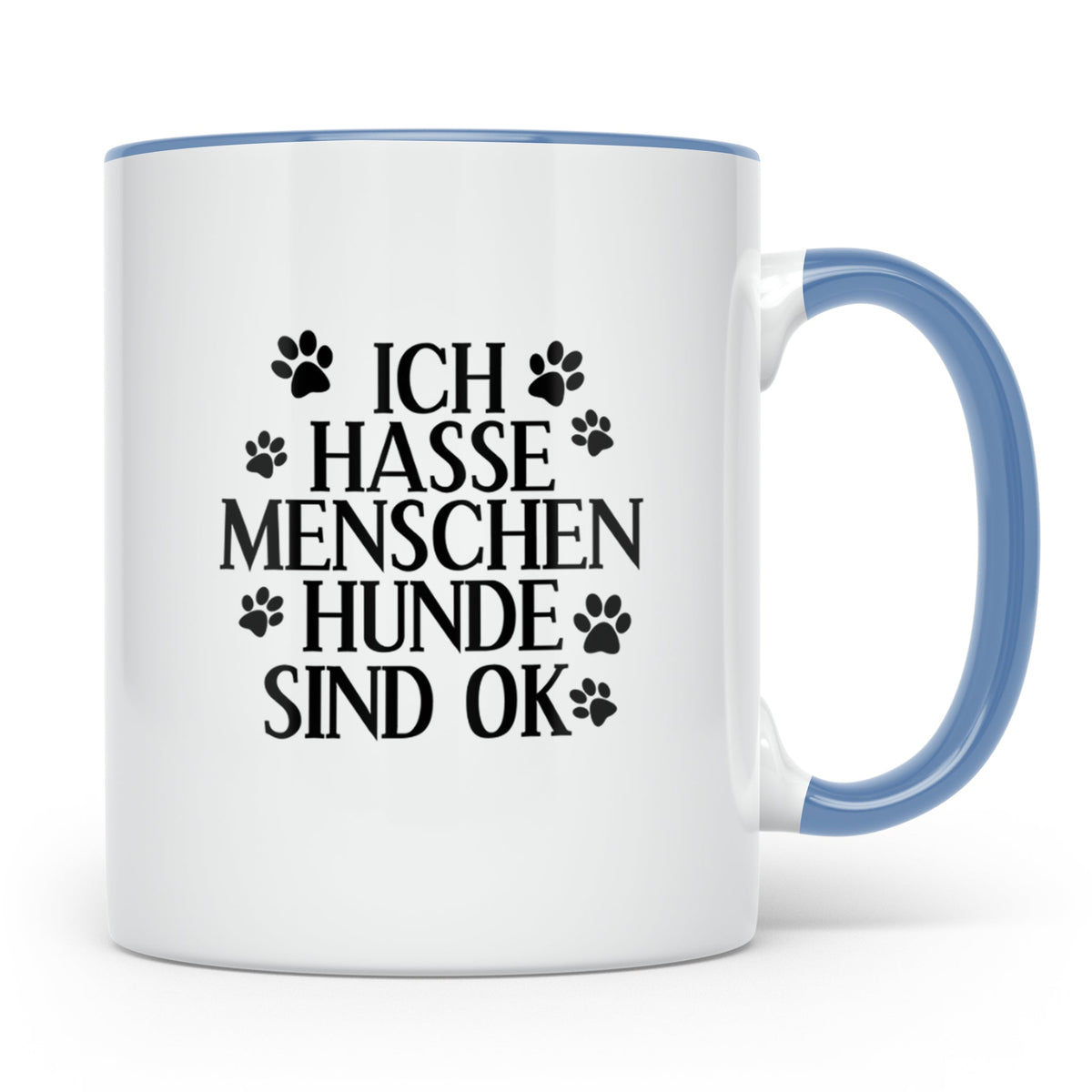 Hunde Tasse mit Spruch Ich hasse Menschen Hunde sind OK. Lus – Blau [farbe:blau]
