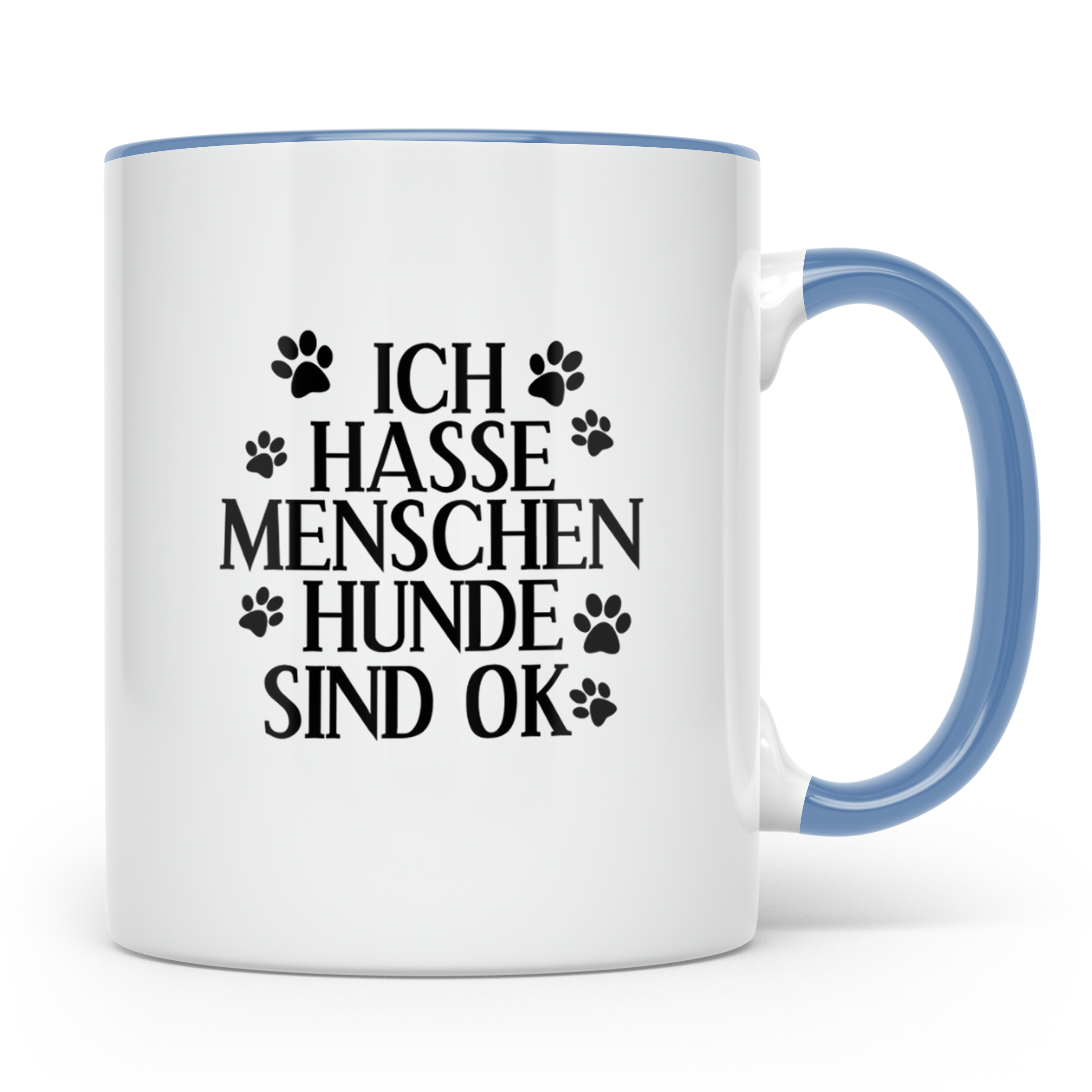 Hunde Tasse mit Spruch Ich hasse Menschen Hunde sind OK. Lus – Blau [farbe:blau]
