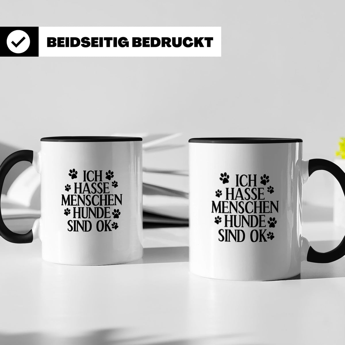 Hunde Tasse mit Spruch Ich hasse Menschen Hunde sind OK. Lus – Schwarz [farbe:schwarz]
