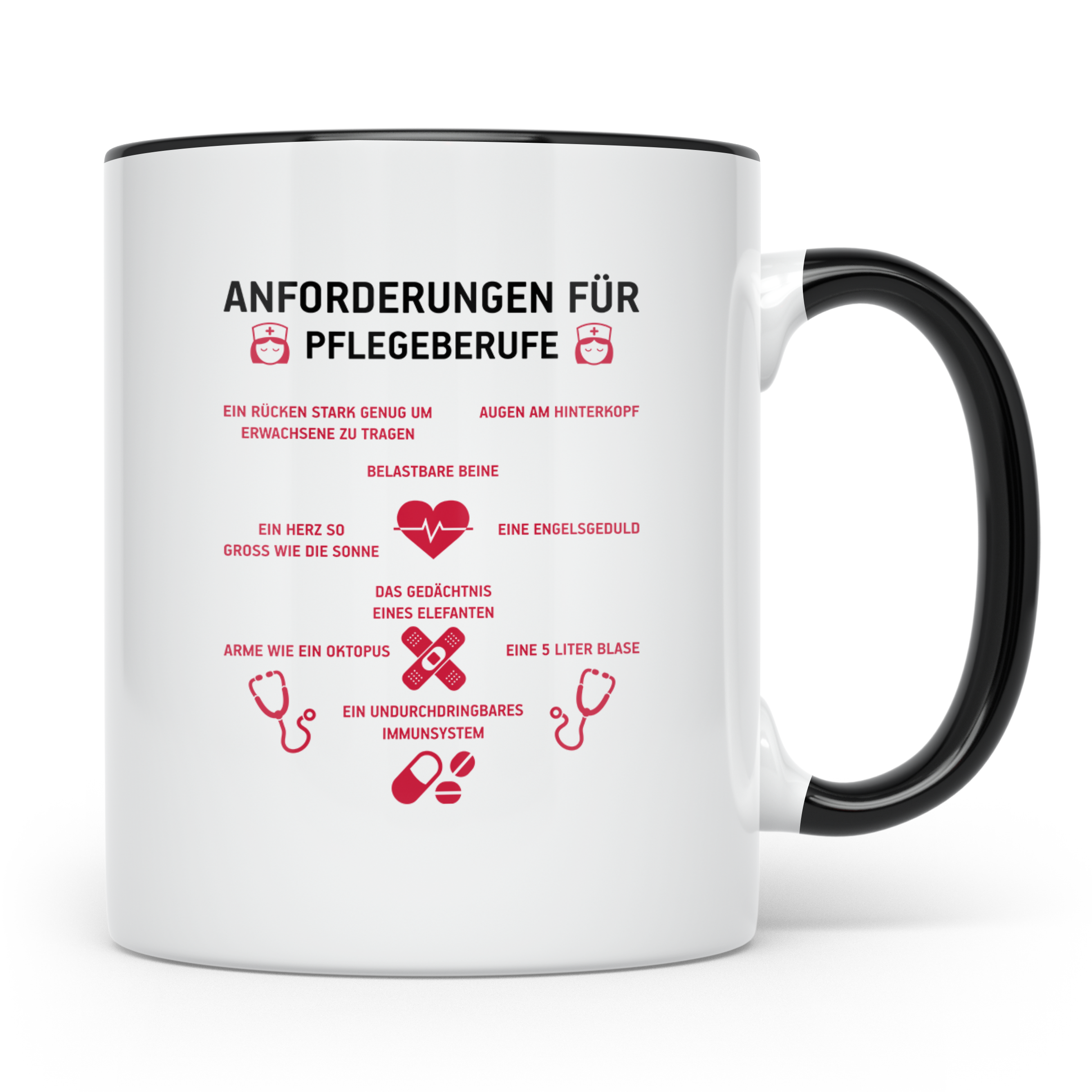 Pflegekraft Tasse Anforderungen Pflegeberufe, Geschenk Krank – Schwarz [farbe:schwarz]