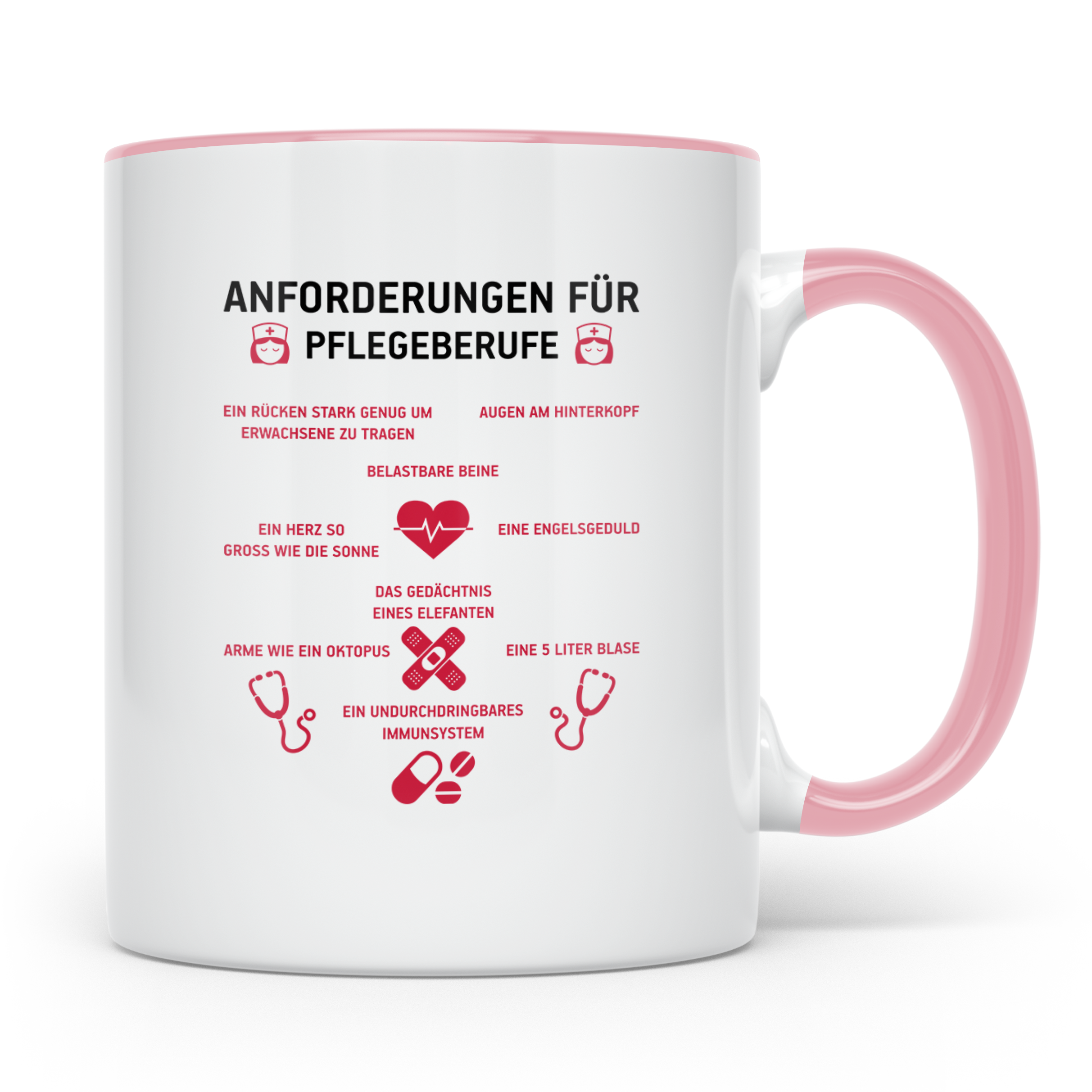 Pflegekraft Tasse Anforderungen Pflegeberufe, Geschenk Krank – Rosa [farbe:rosa]