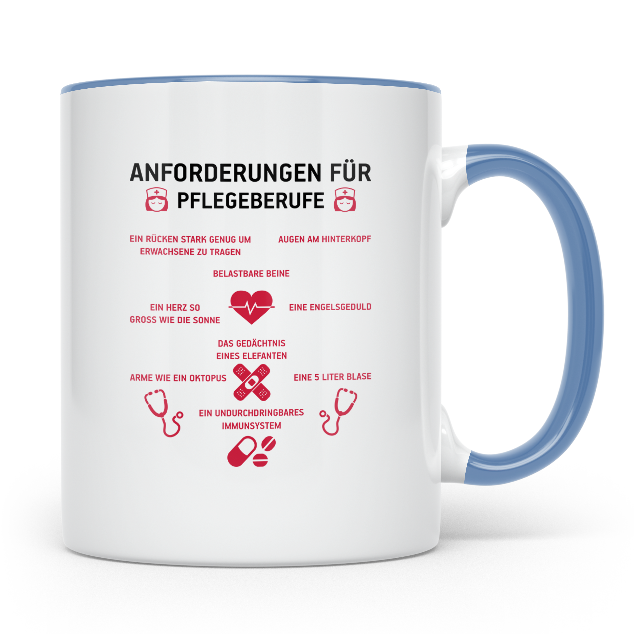 Pflegekraft Tasse Anforderungen Pflegeberufe, Geschenk Krank – Blau [farbe:blau]