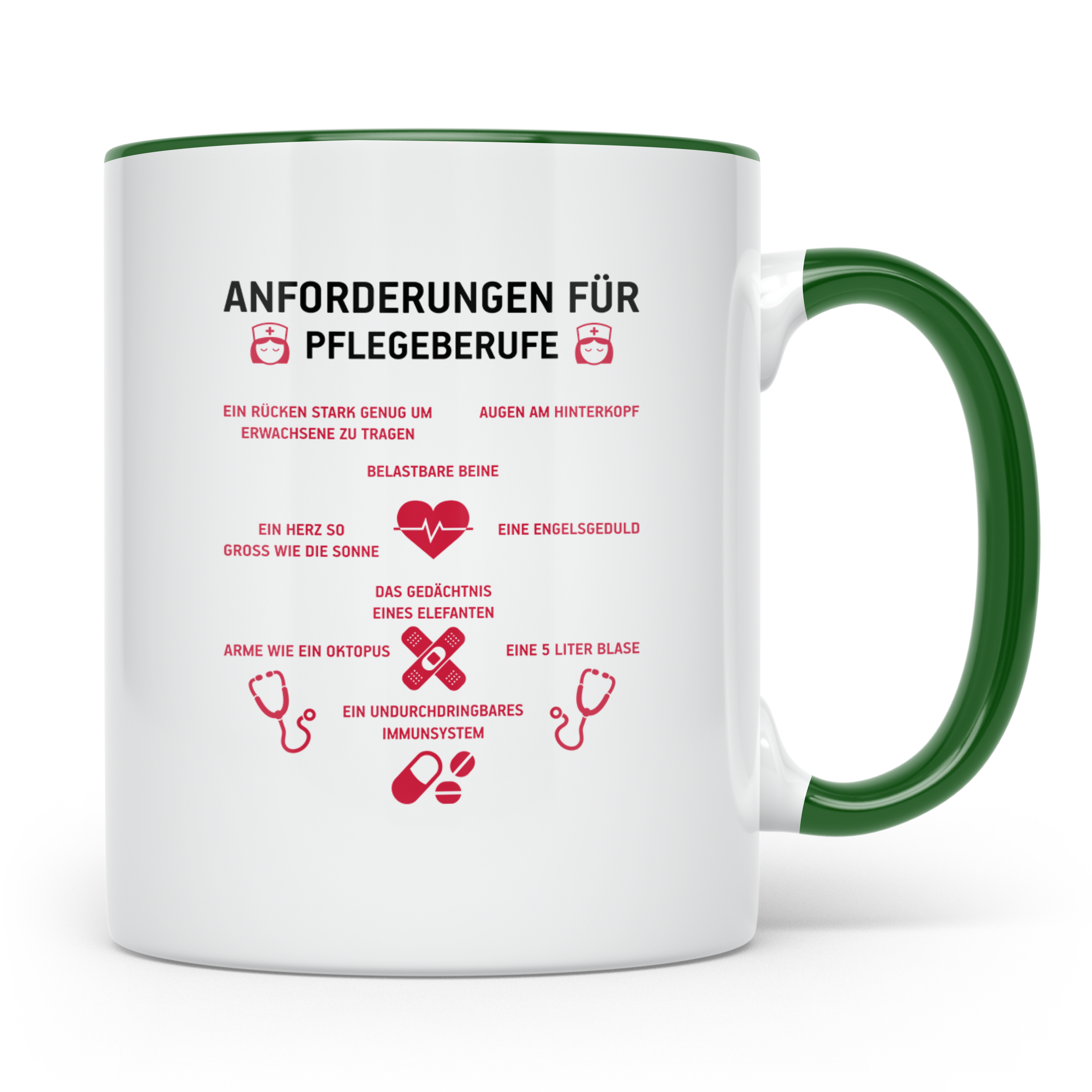 Pflegekraft Tasse Anforderungen Pflegeberufe, Geschenk Krank – Grün [farbe:grün]