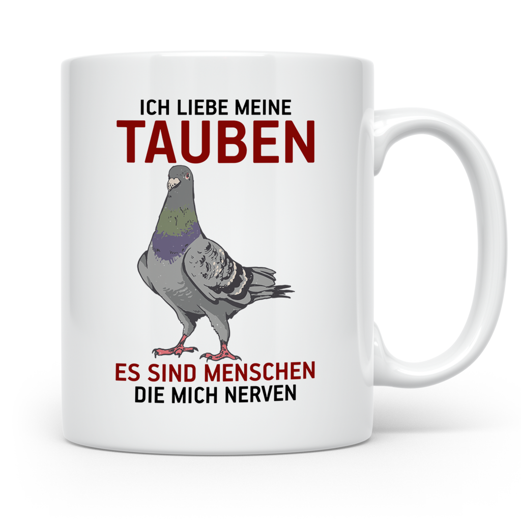 Taubenzüchter Tasse mit Spruch Ich liebe meine Tauben, lusti – Weiß [farbe:weiß]