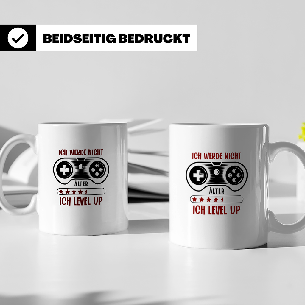 Gamer Tasse mit Spruch Ich werde nicht älter ich level up |  – Weiß [farbe:weiß]