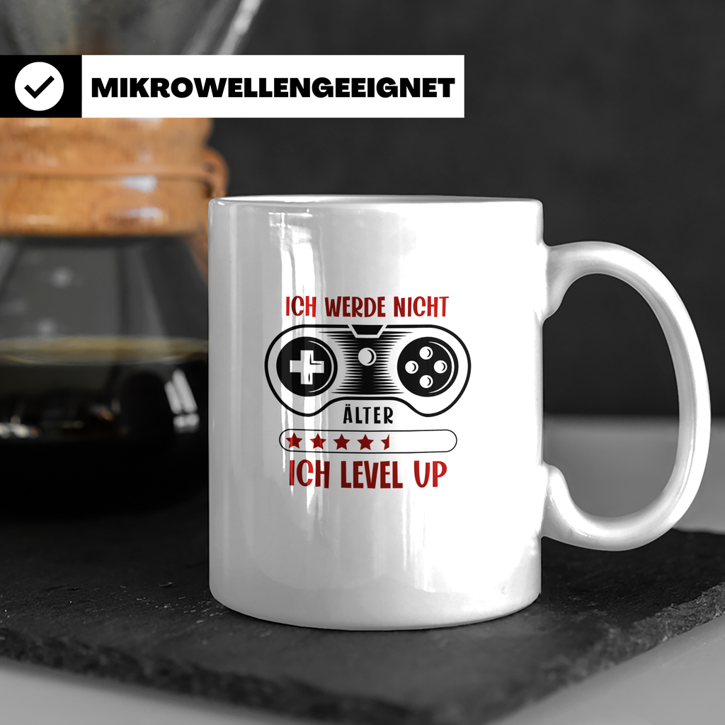 Gamer Tasse mit Spruch Ich werde nicht älter ich level up |  – Weiß [farbe:weiß]