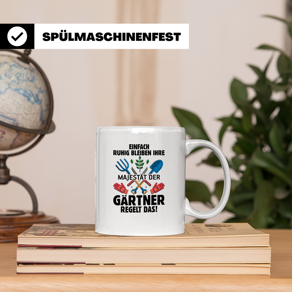 Gärtner Tasse mit Spruch Ihre Majestät regelt das | Geschenk – Weiß [farbe:weiß]
