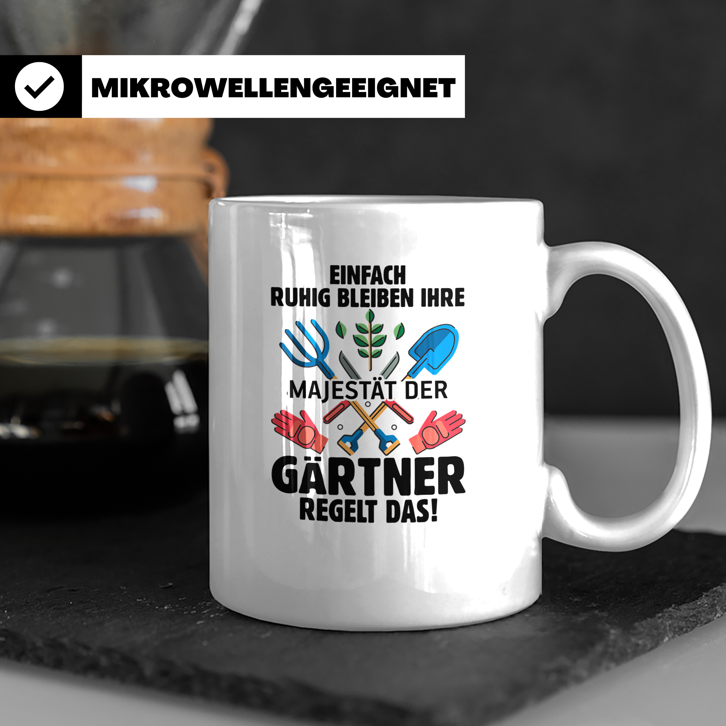 Gärtner Tasse mit Spruch Ihre Majestät regelt das | Geschenk – Weiß [farbe:weiß]