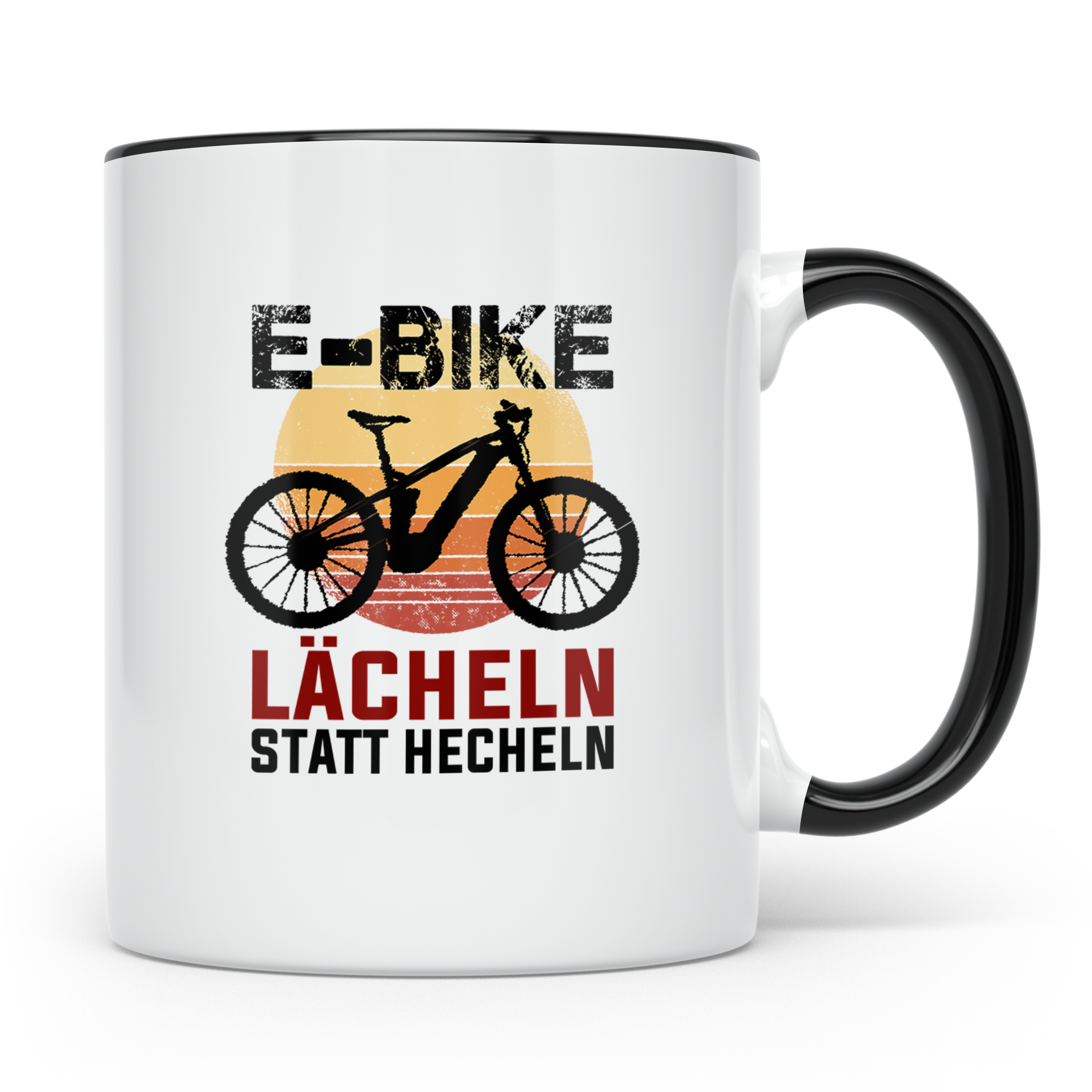 E-Bike Tasse mit Spruch Lächeln statt Hecheln, lustiges Gesc – Schwarz [farbe:schwarz]