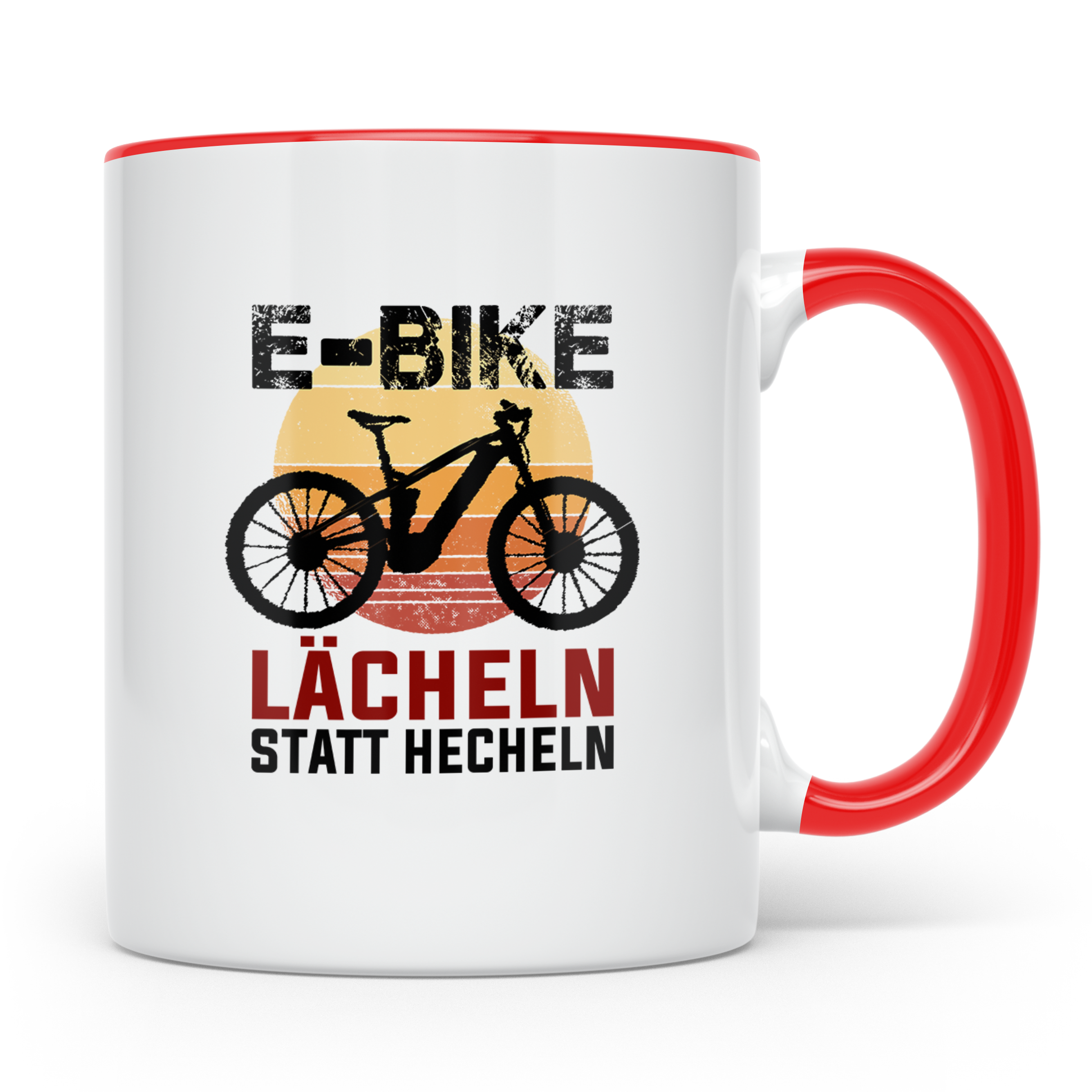 E-Bike Tasse mit Spruch Lächeln statt Hecheln, lustiges Gesc – Rot [farbe:rot]