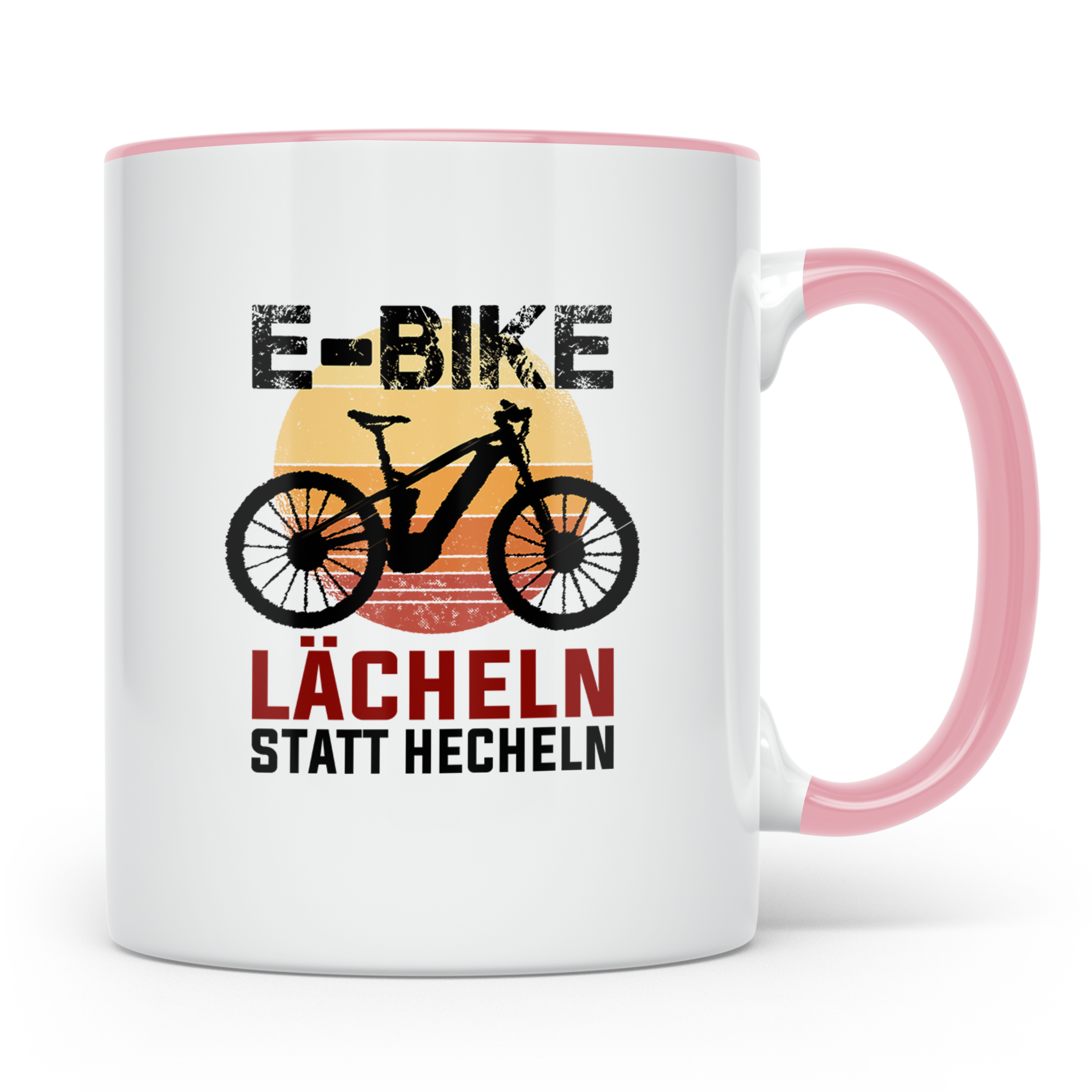 E-Bike Tasse mit Spruch Lächeln statt Hecheln, lustiges Gesc – Rosa [farbe:rosa]