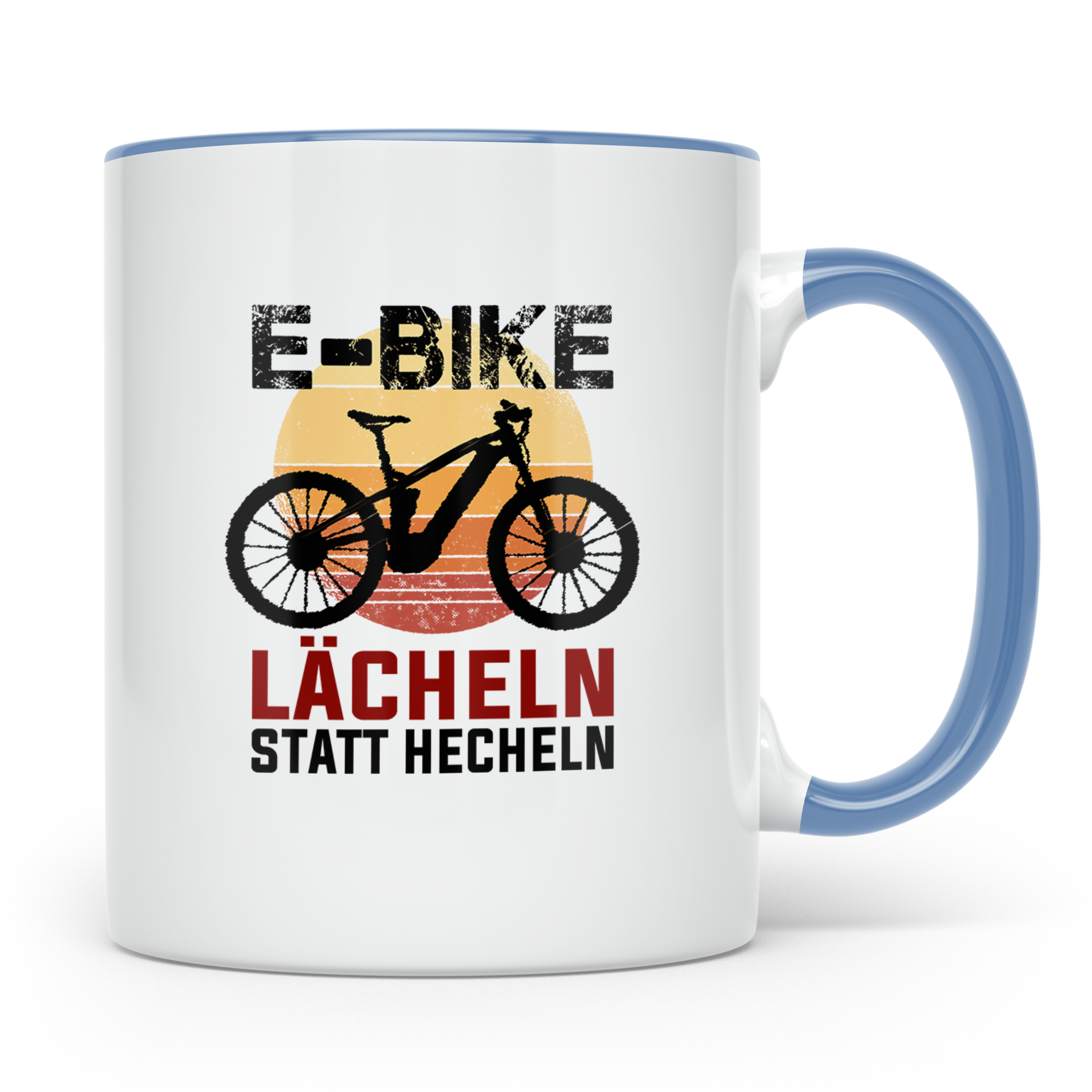 E-Bike Tasse mit Spruch Lächeln statt Hecheln, lustiges Gesc – Blau [farbe:blau]