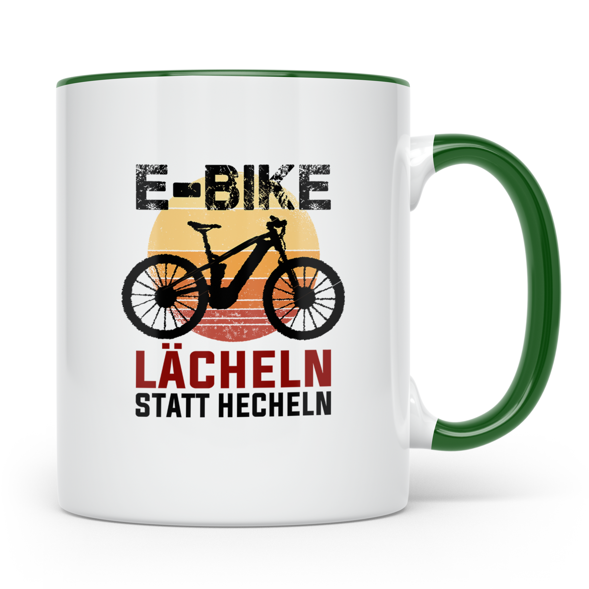 E-Bike Tasse mit Spruch Lächeln statt Hecheln, lustiges Gesc – Grün [farbe:grün]