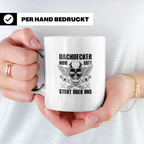 Dachdecker Tasse mit Spruch Nur Gott steht über uns, Totenko – Weiß [farbe:weiß]
