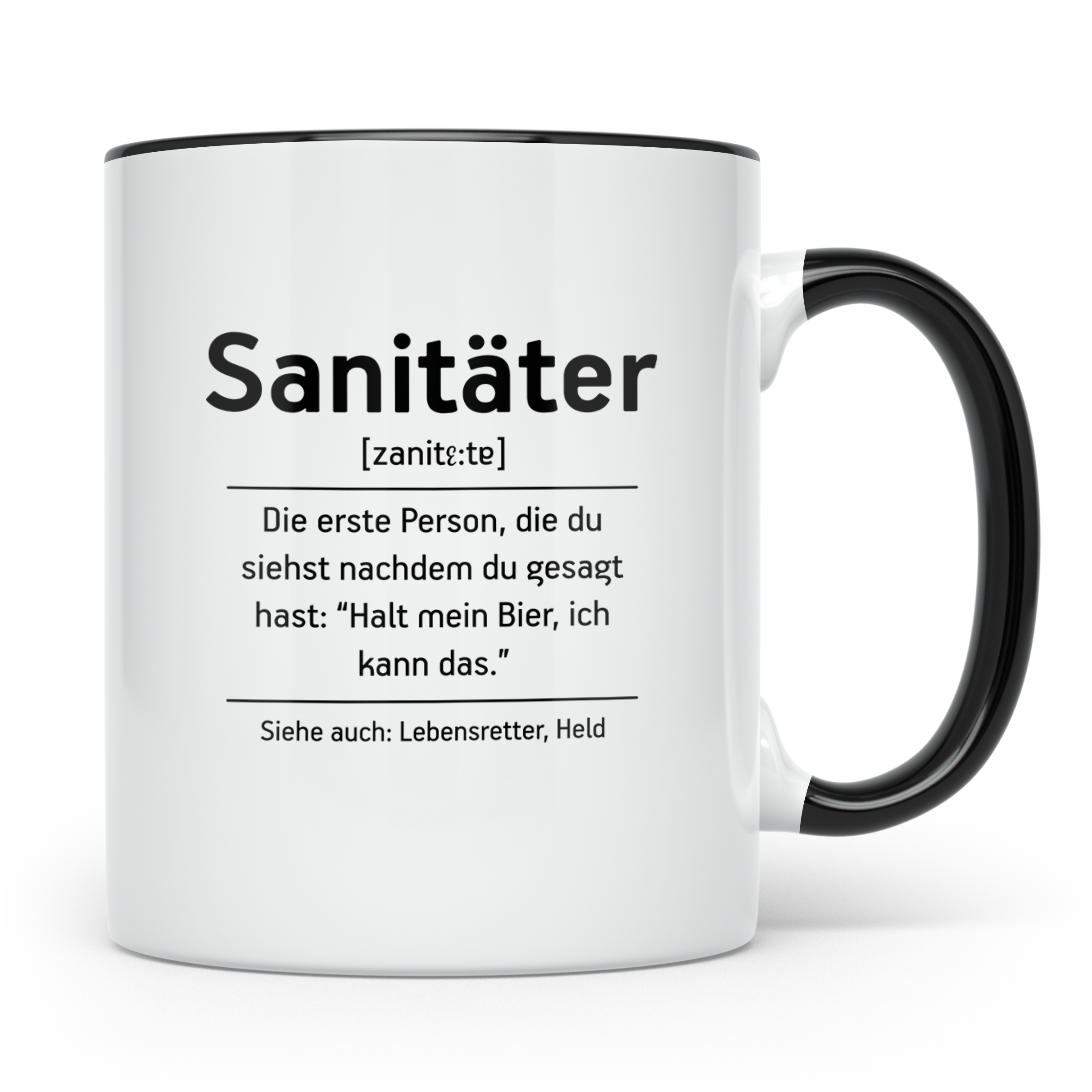 Sanitäter Tasse mit Spruch "Halt mein Bier", Geschenk Rettun – Schwarz [farbe:schwarz]