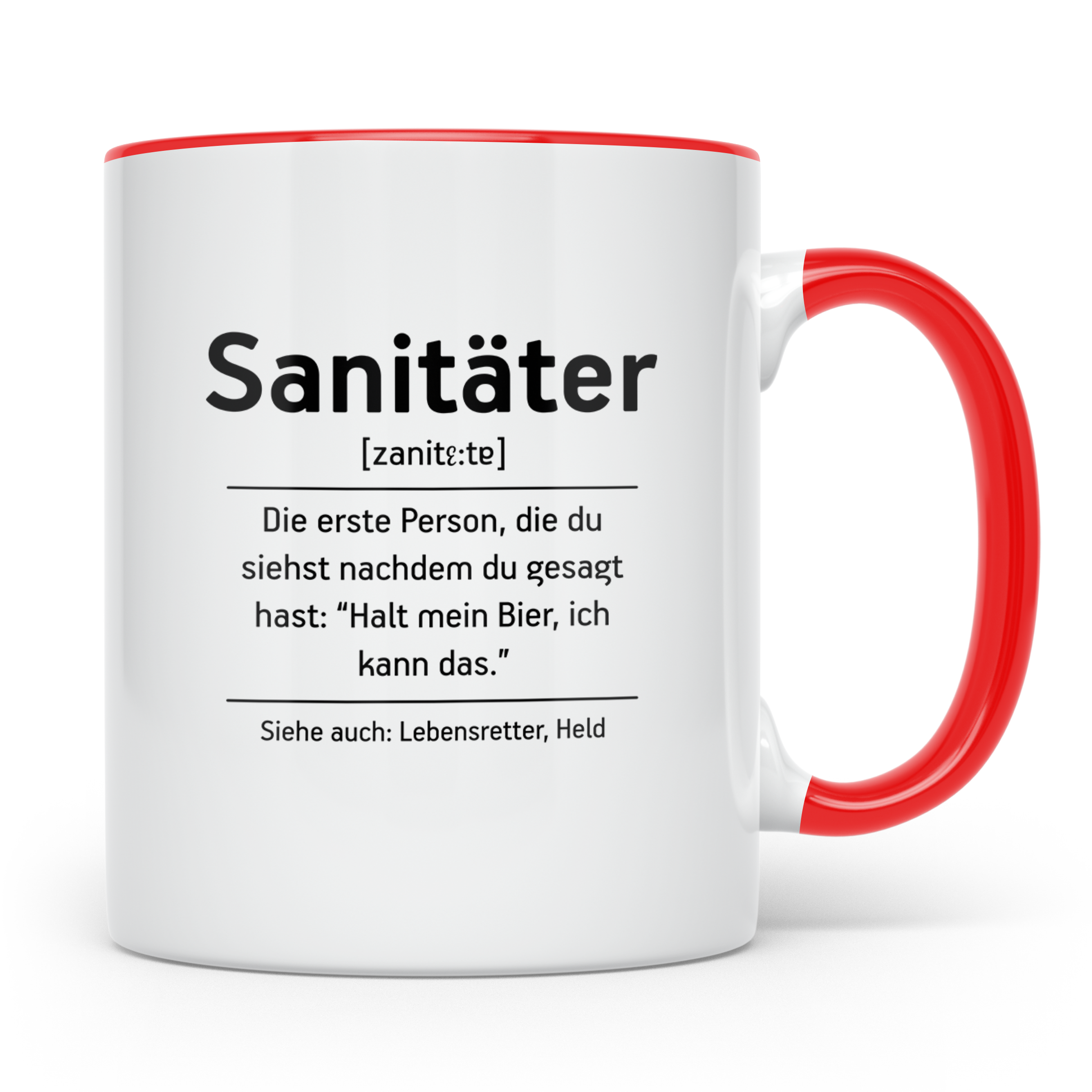 Sanitäter Tasse mit Spruch "Halt mein Bier", Geschenk Rettun – Rot [farbe:rot]