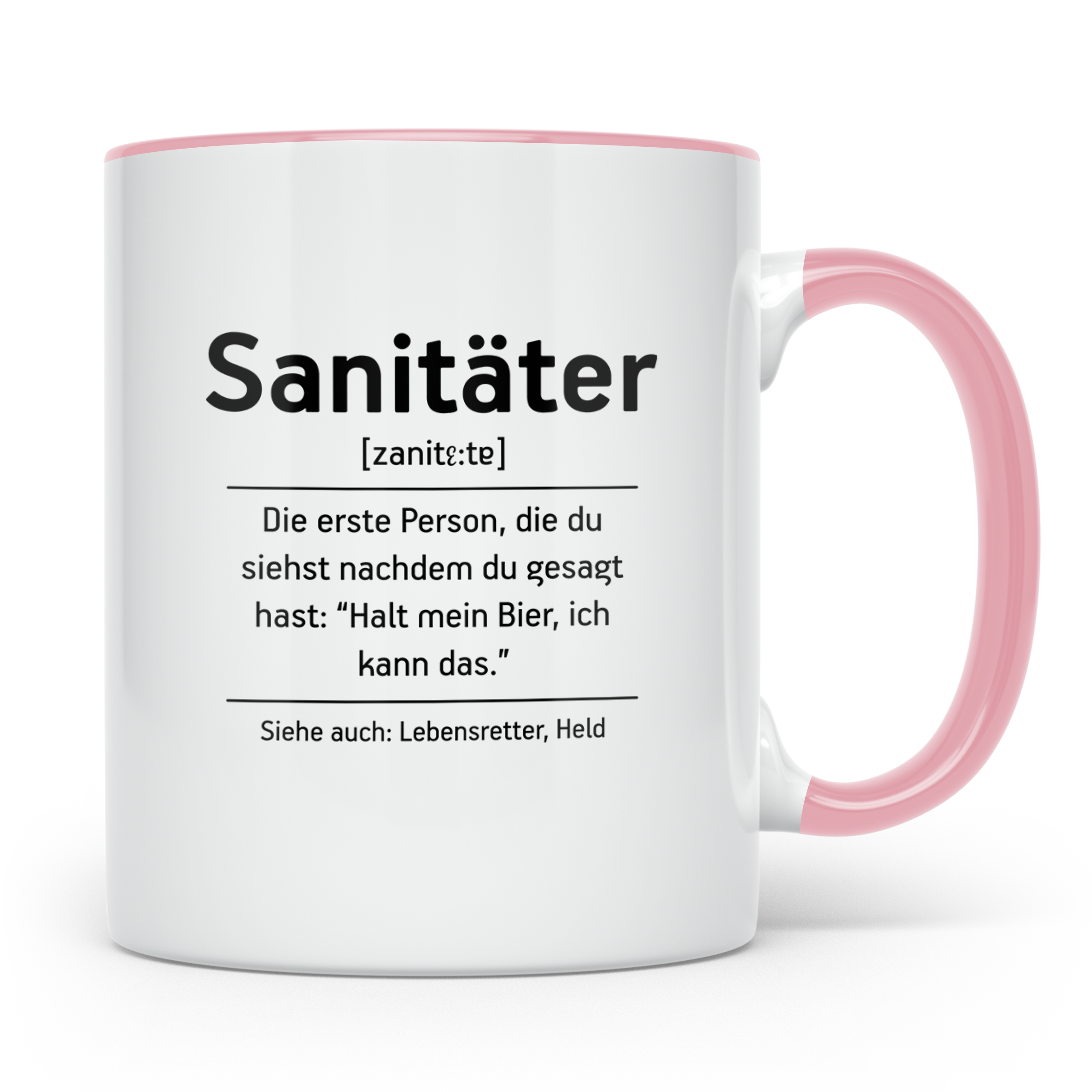 Sanitäter Tasse mit Spruch "Halt mein Bier", Geschenk Rettun – Rosa [farbe:rosa]