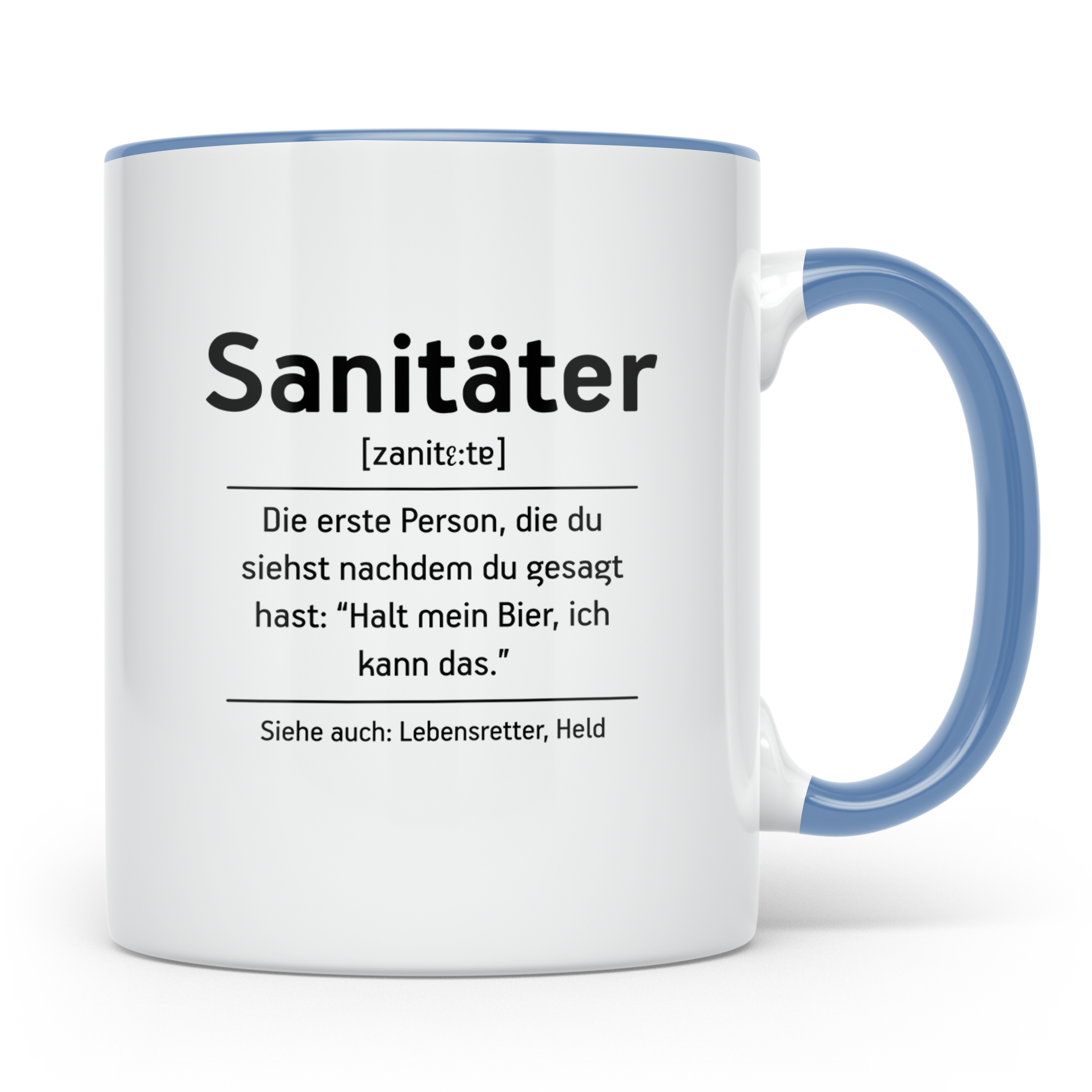 Sanitäter Tasse mit Spruch "Halt mein Bier", Geschenk Rettun – Blau [farbe:blau]