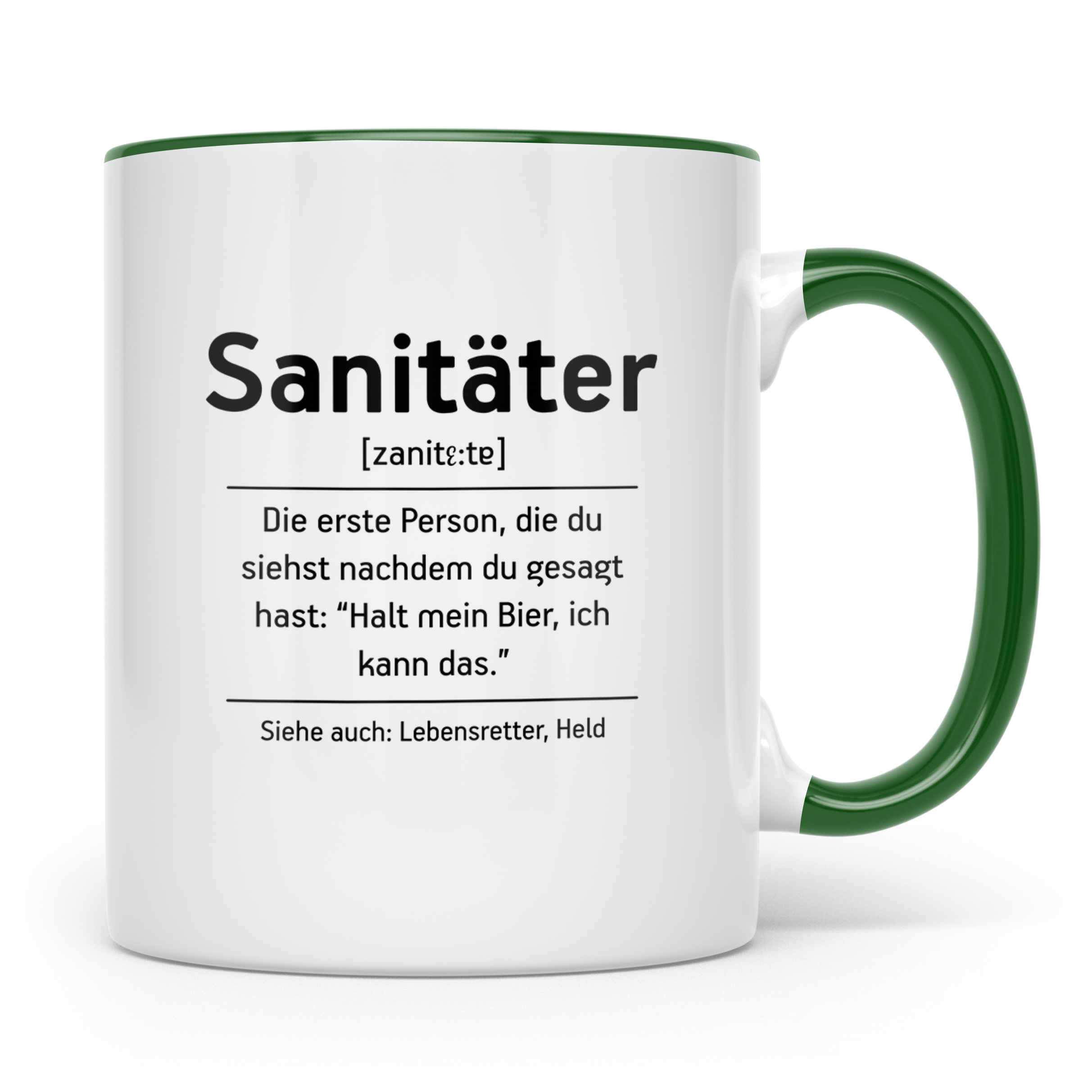 Sanitäter Tasse mit Spruch "Halt mein Bier", Geschenk Rettun – Grün [farbe:grün]