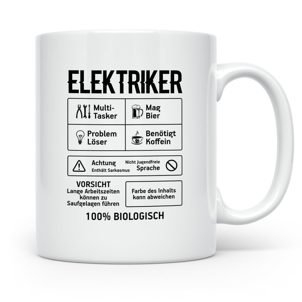 Elektriker Tasse lustig Spruch Kaffee Bier Geschenk für Elek – Weiß [farbe:weiß]