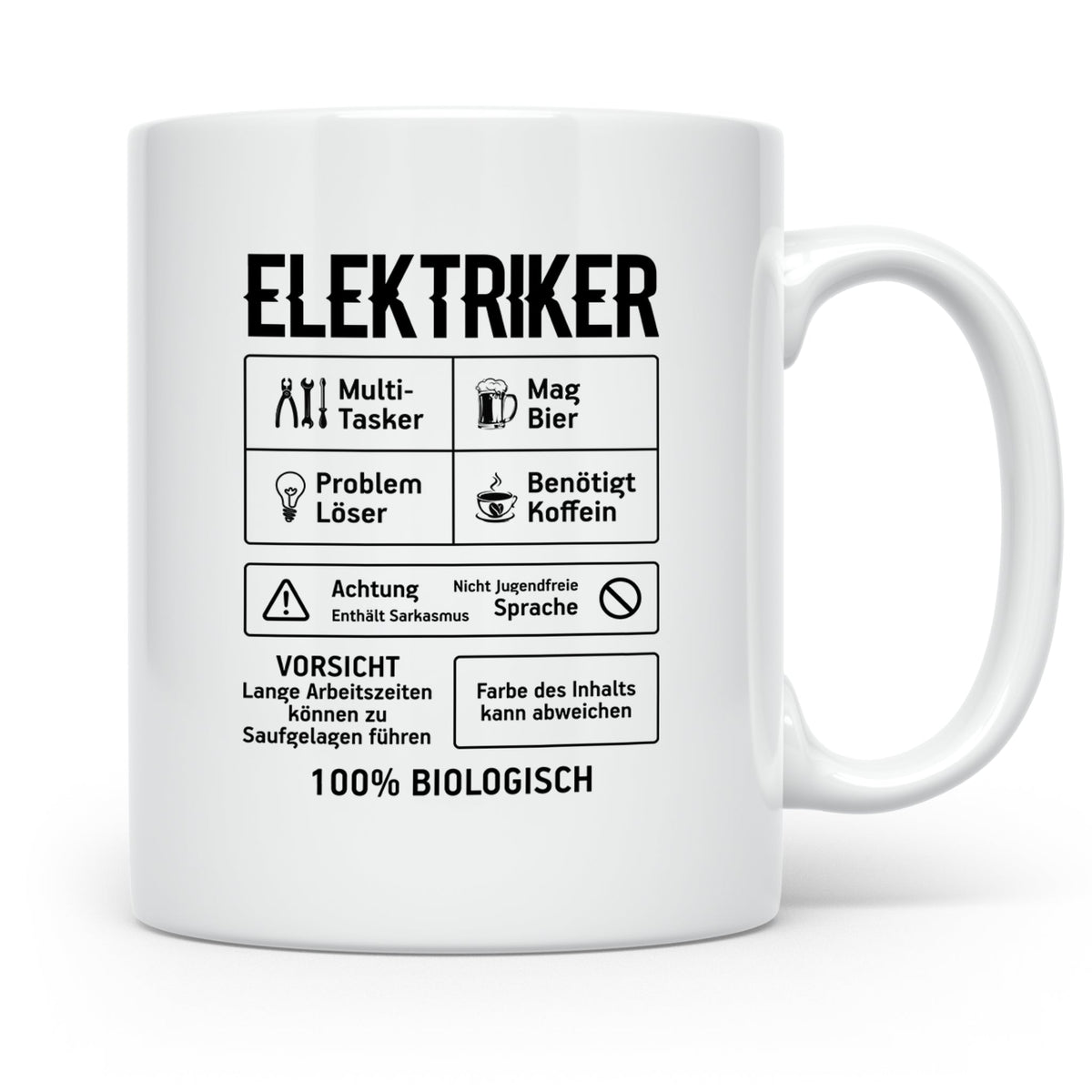 Elektriker Tasse lustig Spruch Kaffee Bier Geschenk für Elek – Weiß [farbe:weiß]