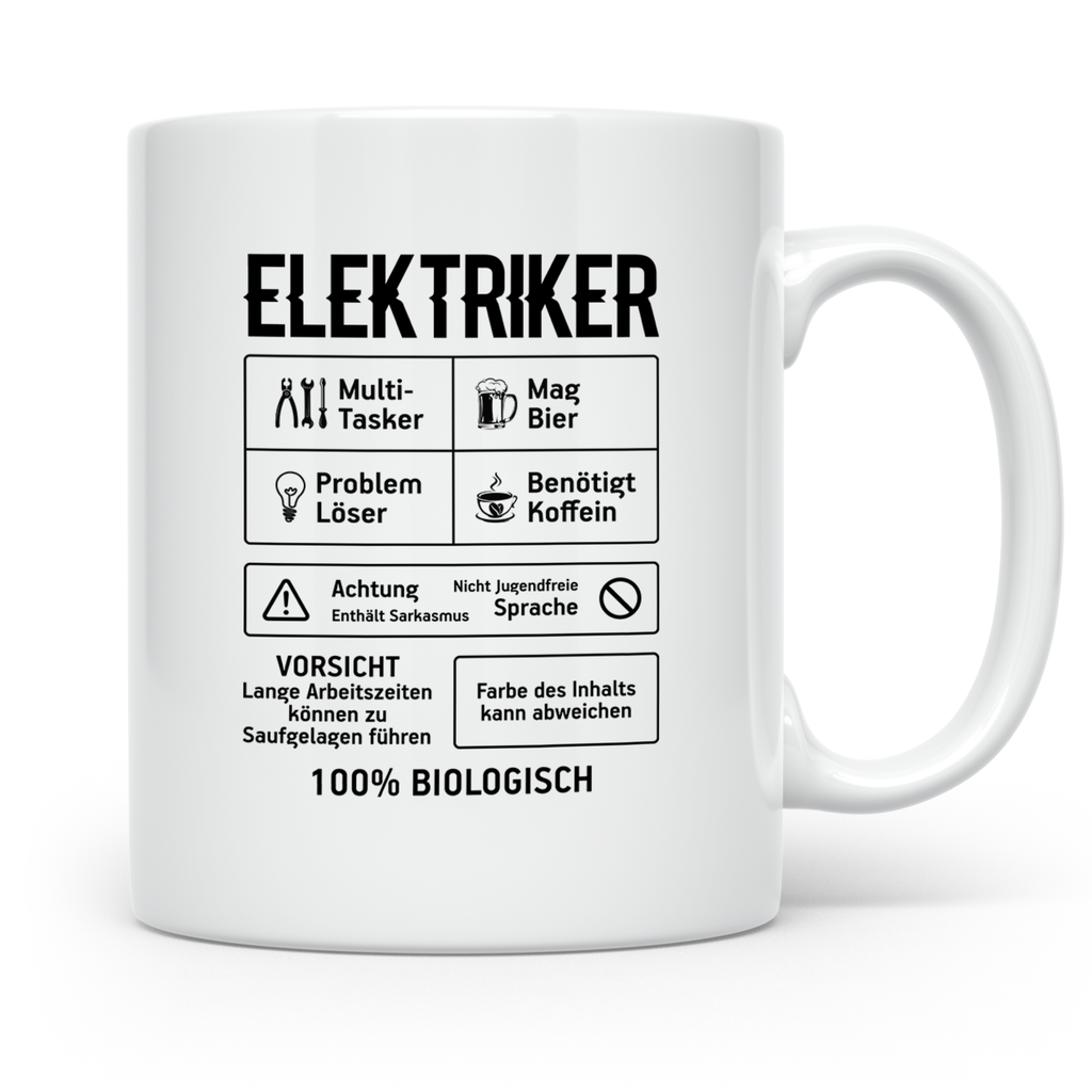 Elektriker Tasse lustig Spruch Kaffee Bier Geschenk für Elek – Weiß [farbe:weiß]