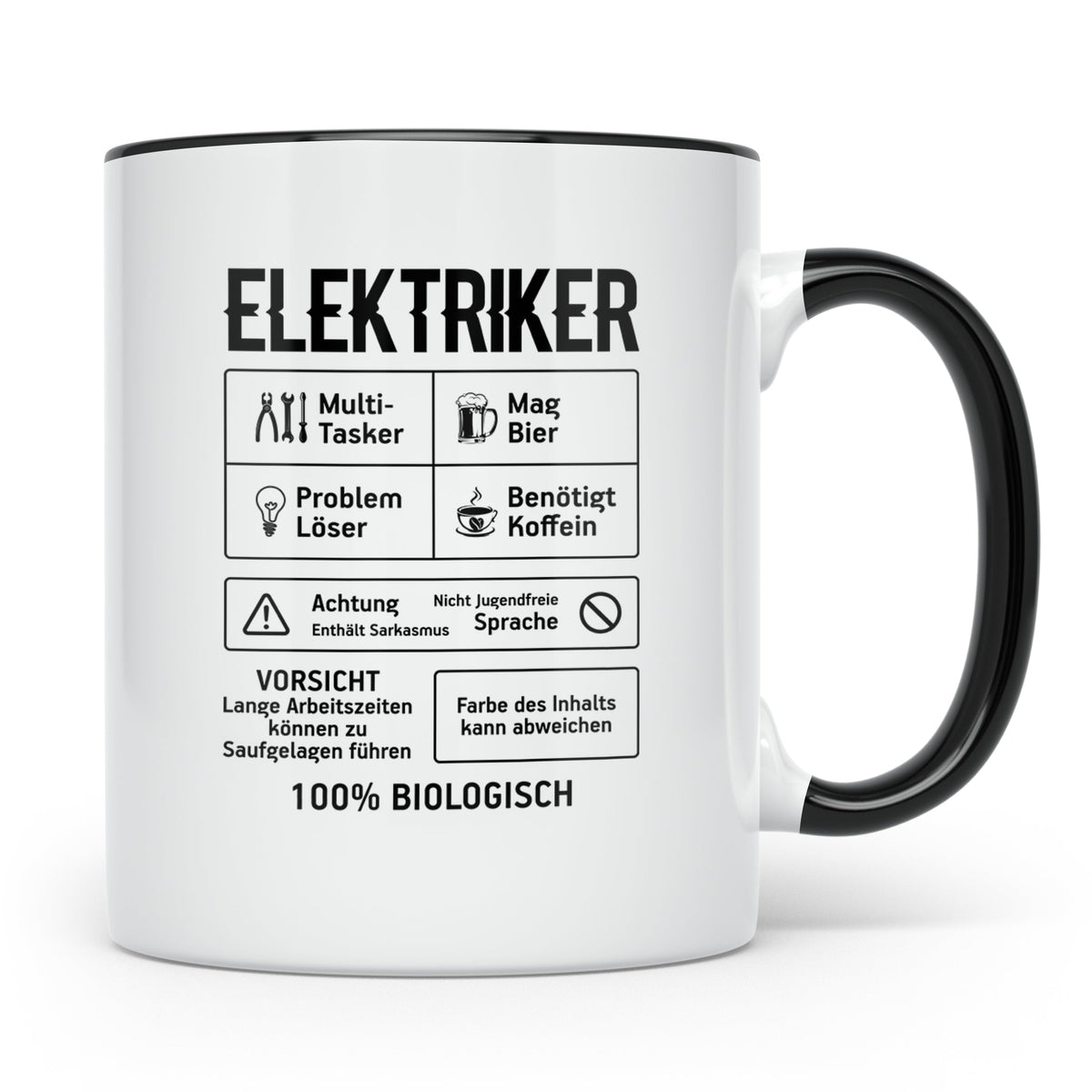 Elektriker Tasse lustig Spruch Kaffee Bier Geschenk für Elek – Schwarz [farbe:schwarz]