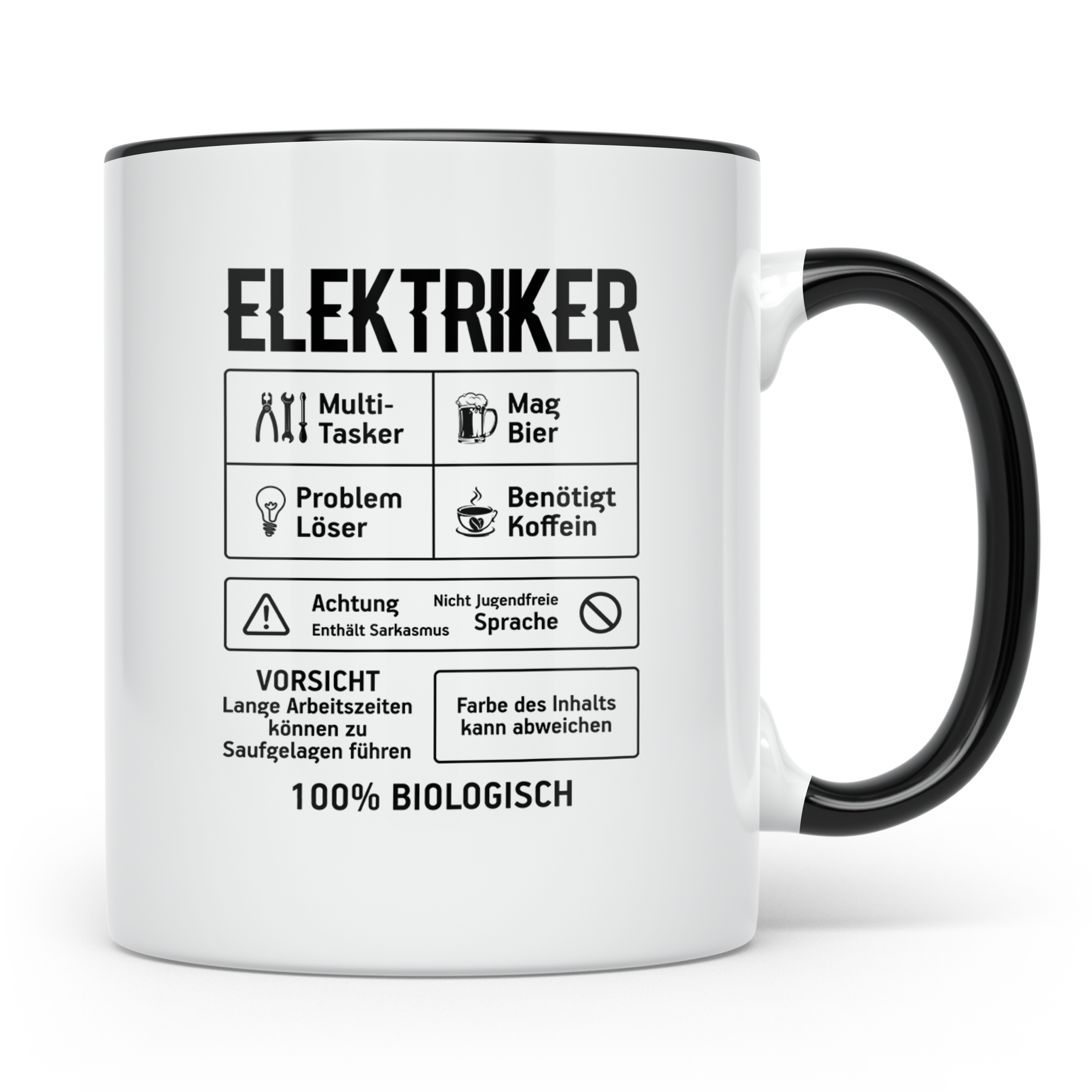 Elektriker Tasse lustig Spruch Kaffee Bier Geschenk für Elek – Schwarz [farbe:schwarz]