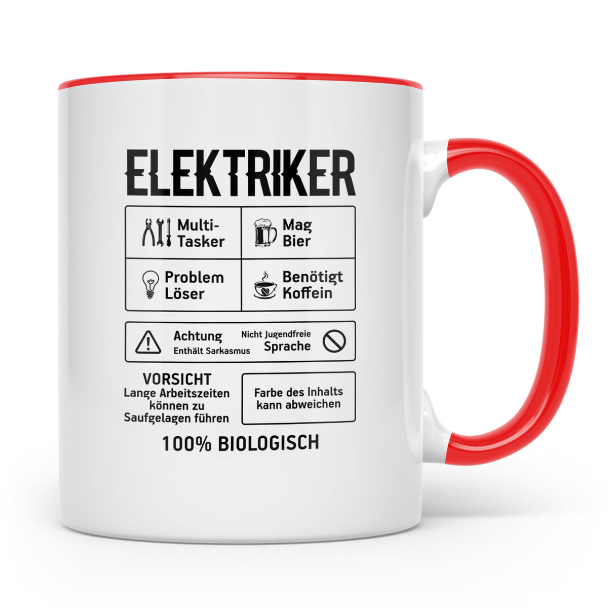 Elektriker Tasse lustig Spruch Kaffee Bier Geschenk für Elek – Rot [farbe:rot]