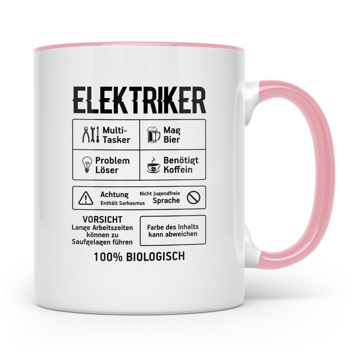 Elektriker Tasse lustig Spruch Kaffee Bier Geschenk für Elek – Rosa [farbe:rosa]