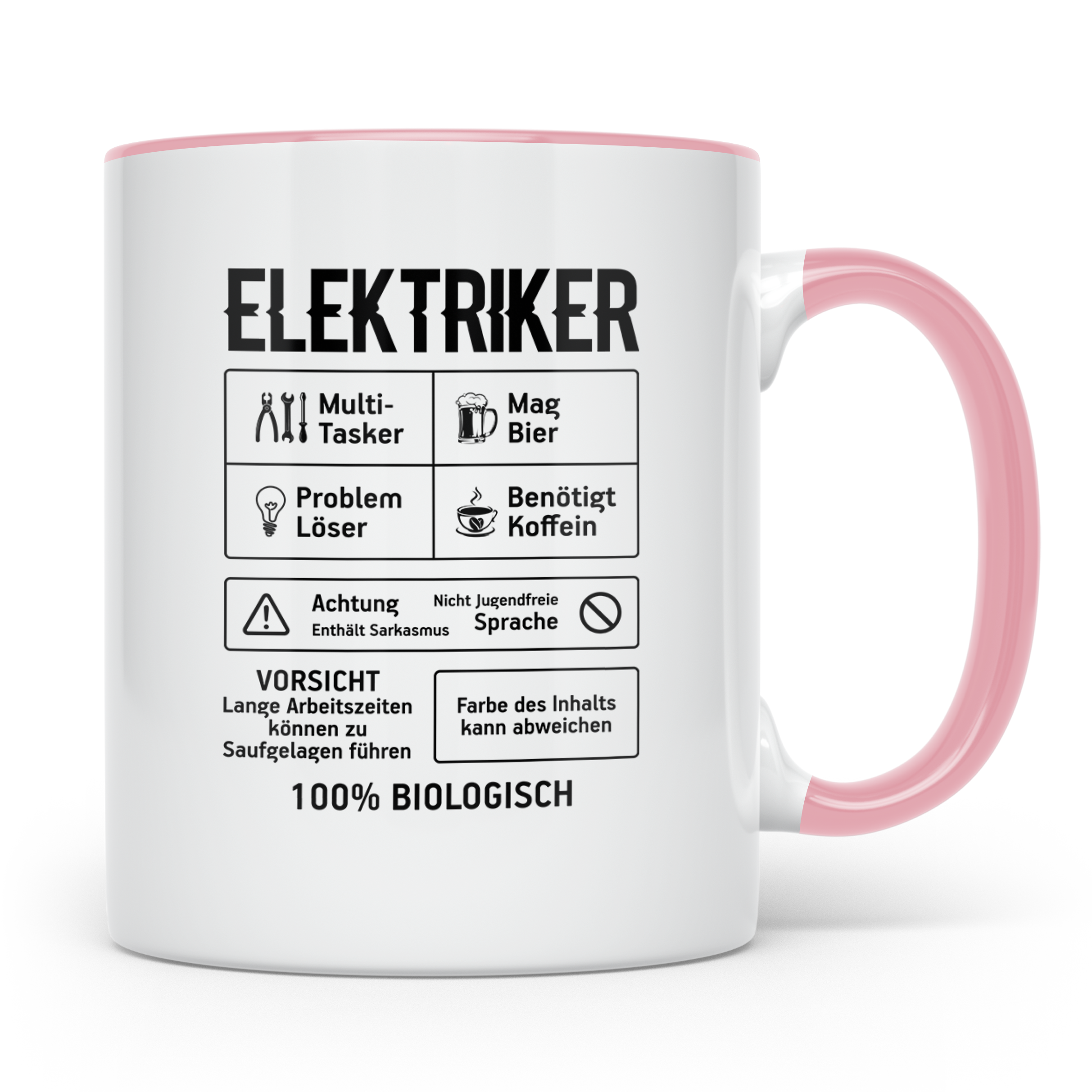 Elektriker Tasse lustig Spruch Kaffee Bier Geschenk für Elek – Rosa [farbe:rosa]