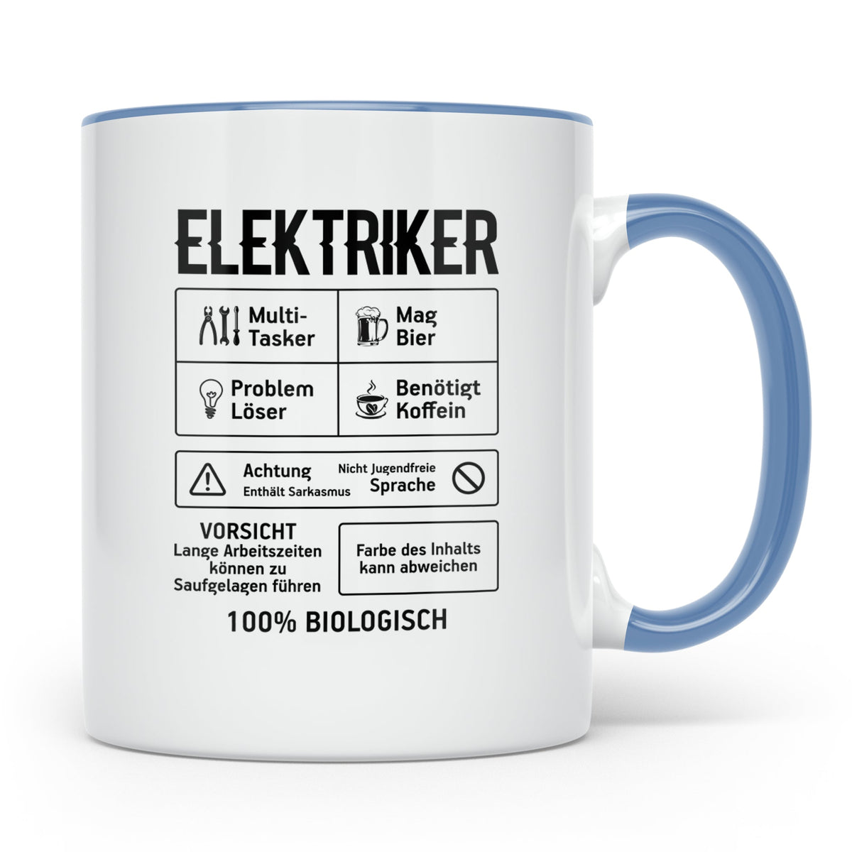 Elektriker Tasse lustig Spruch Kaffee Bier Geschenk für Elek – Blau [farbe:blau]
