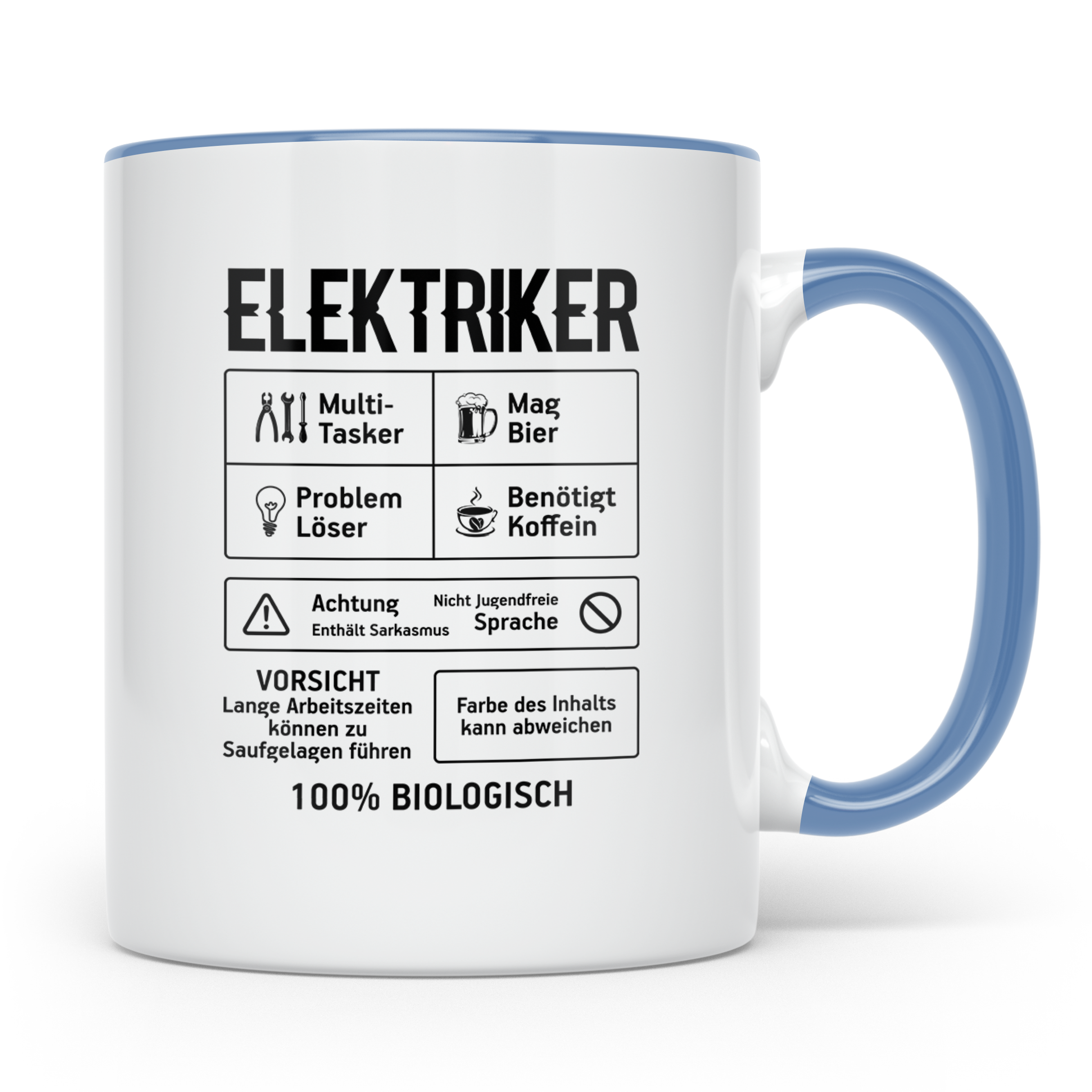 Elektriker Tasse lustig Spruch Kaffee Bier Geschenk für Elek – Blau [farbe:blau]