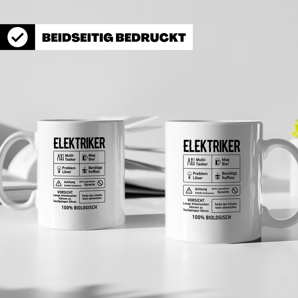 Elektriker Tasse lustig Spruch Kaffee Bier Geschenk für Elek – Weiß [farbe:weiß]