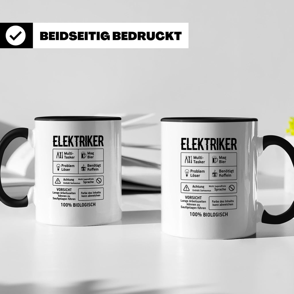 Elektriker Tasse lustig Spruch Kaffee Bier Geschenk für Elek – Schwarz [farbe:schwarz]
