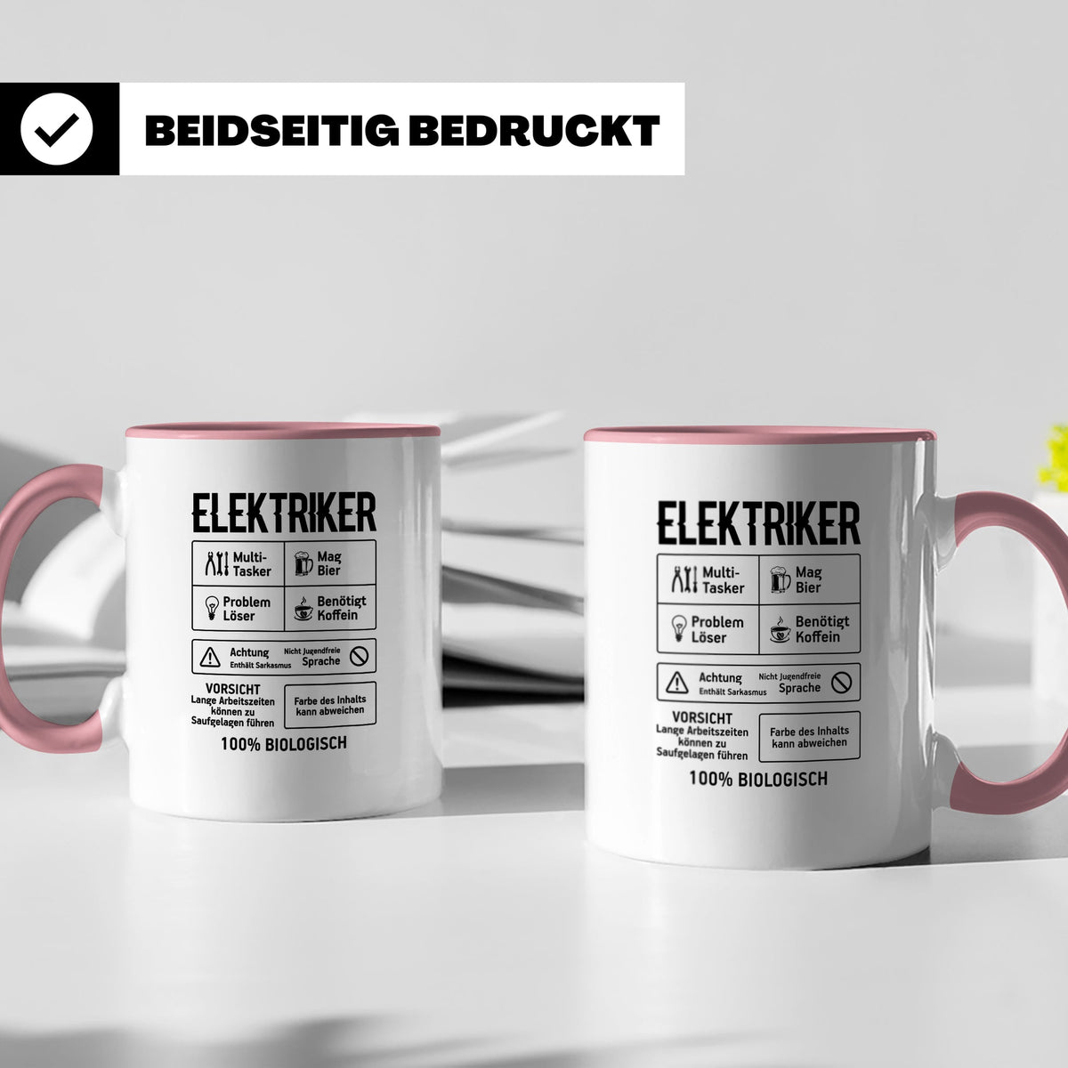 Elektriker Tasse lustig Spruch Kaffee Bier Geschenk für Elek – Rosa [farbe:rosa]