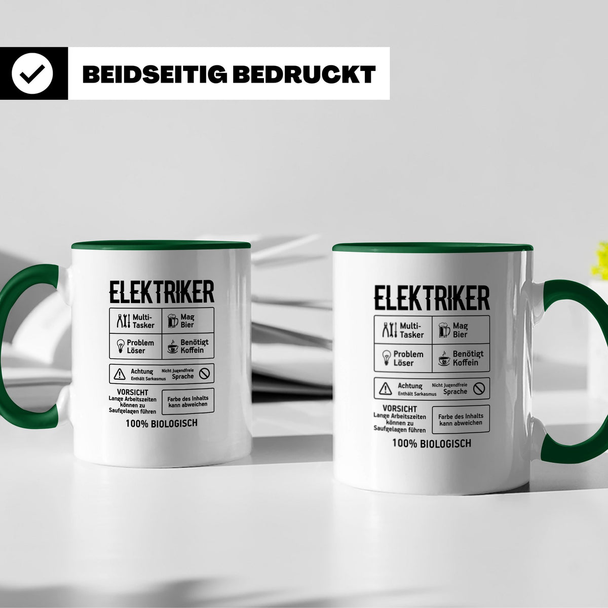 Elektriker Tasse lustig Spruch Kaffee Bier Geschenk für Elek – Grün [farbe:grün]