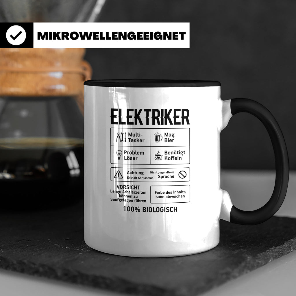 Elektriker Tasse lustig Spruch Kaffee Bier Geschenk für Elek – Schwarz [farbe:schwarz]