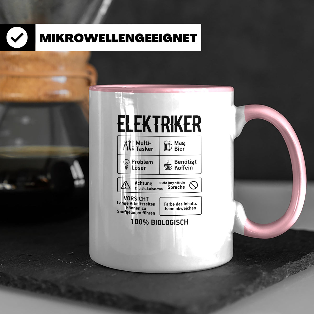 Elektriker Tasse lustig Spruch Kaffee Bier Geschenk für Elek – Rosa [farbe:rosa]
