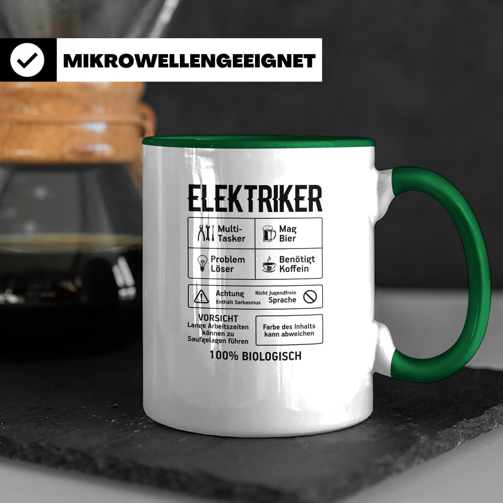 Elektriker Tasse lustig Spruch Kaffee Bier Geschenk für Elek – Grün [farbe:grün]