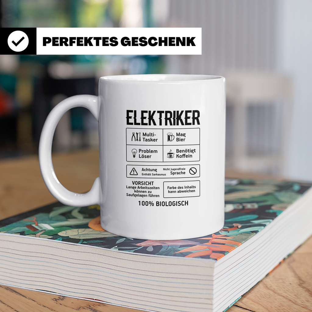 Elektriker Tasse lustig Spruch Kaffee Bier Geschenk für Elek – Weiß [farbe:weiß]