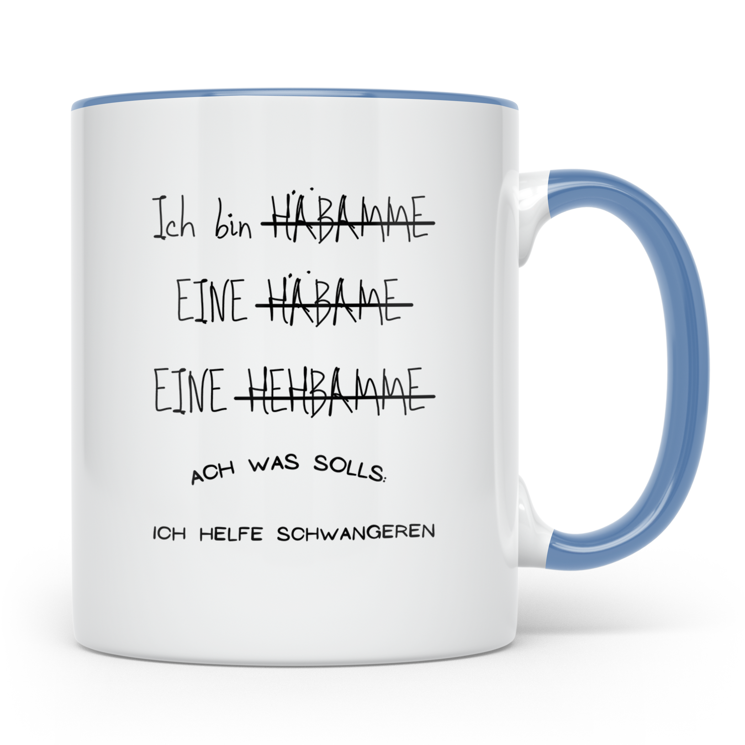 Hebamme Tasse lustig mit Spruch, Geschenk für Geburtshelferi – Blau [farbe:blau]