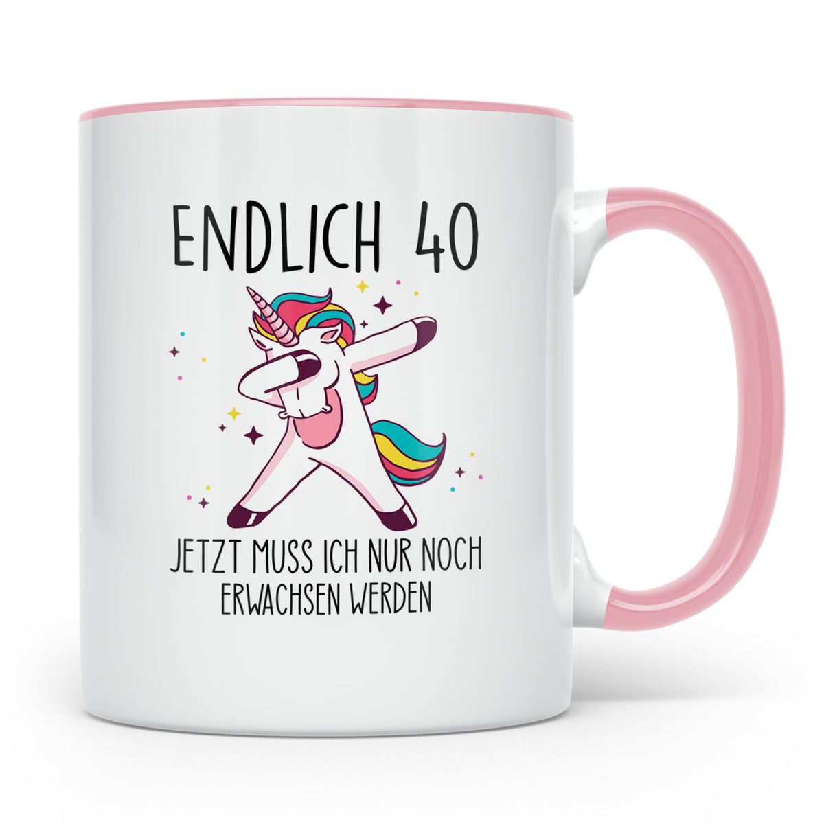 40. Geburtstag Tasse lustig mit Einhorn Spruch Endlich 40 fü – Rosa [farbe:rosa]