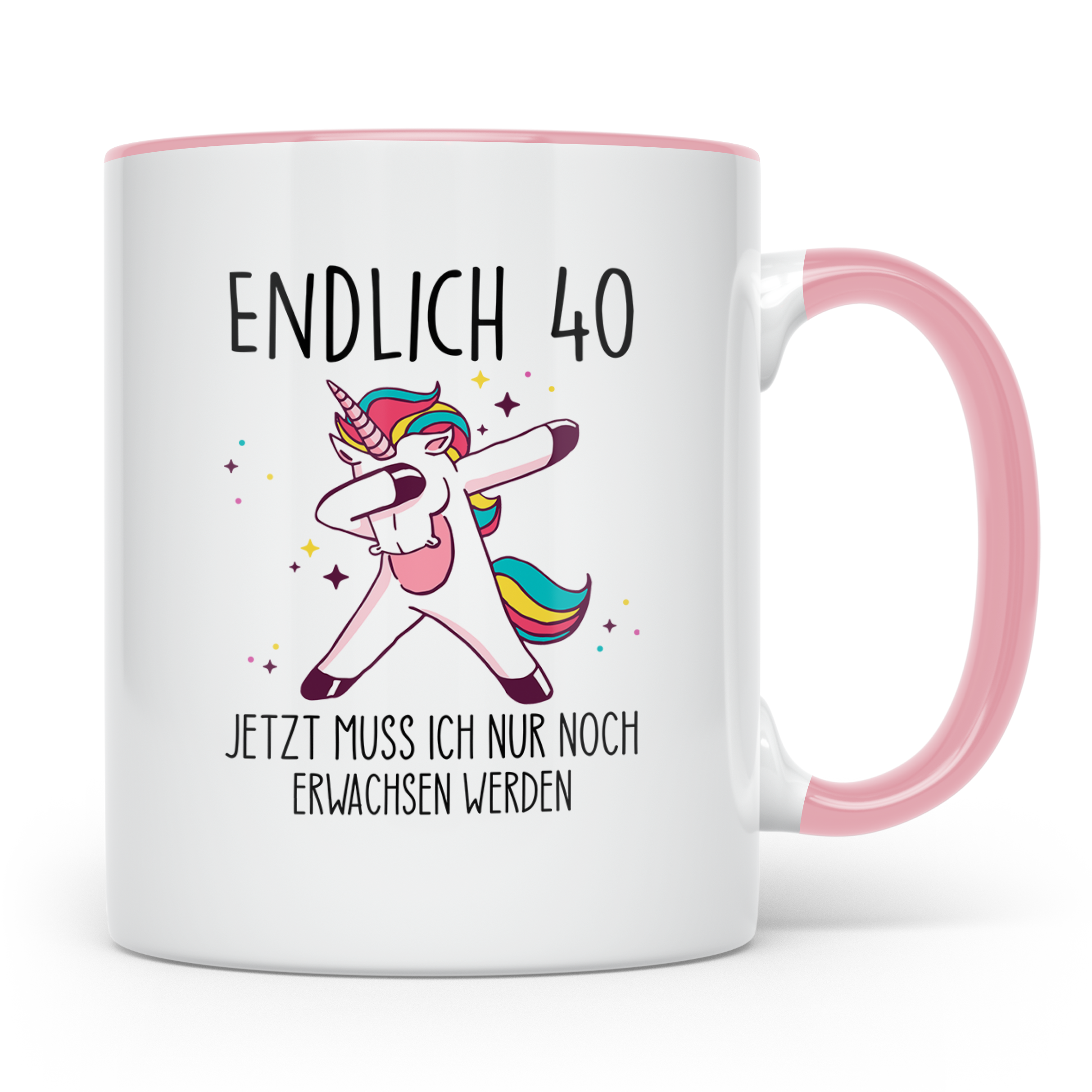 40. Geburtstag Tasse lustig mit Einhorn Spruch Endlich 40 fü – Rosa [farbe:rosa]