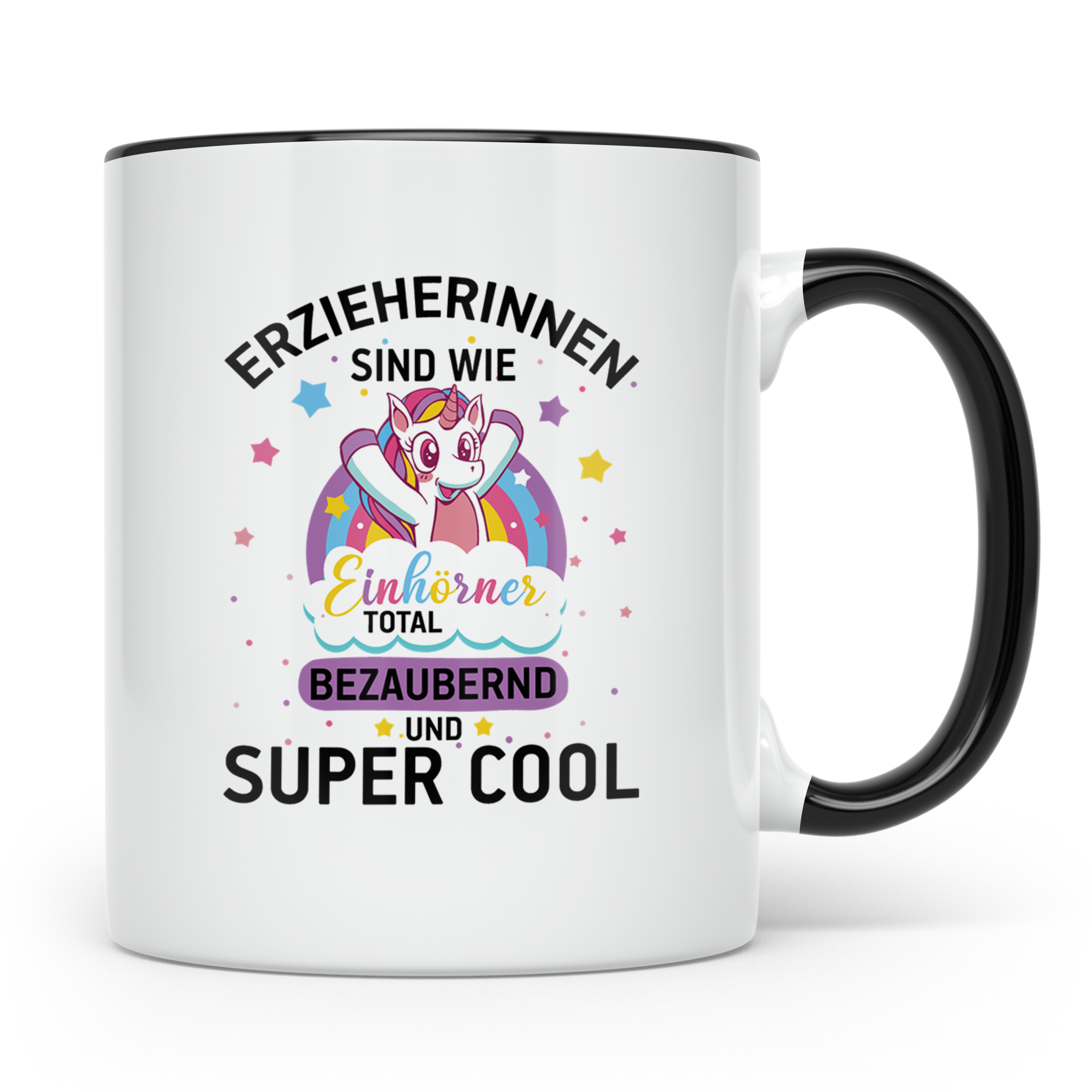 Erzieherin Tasse mit Einhorn Spruch, Geschenk für Erzieherin – Schwarz [farbe:schwarz]